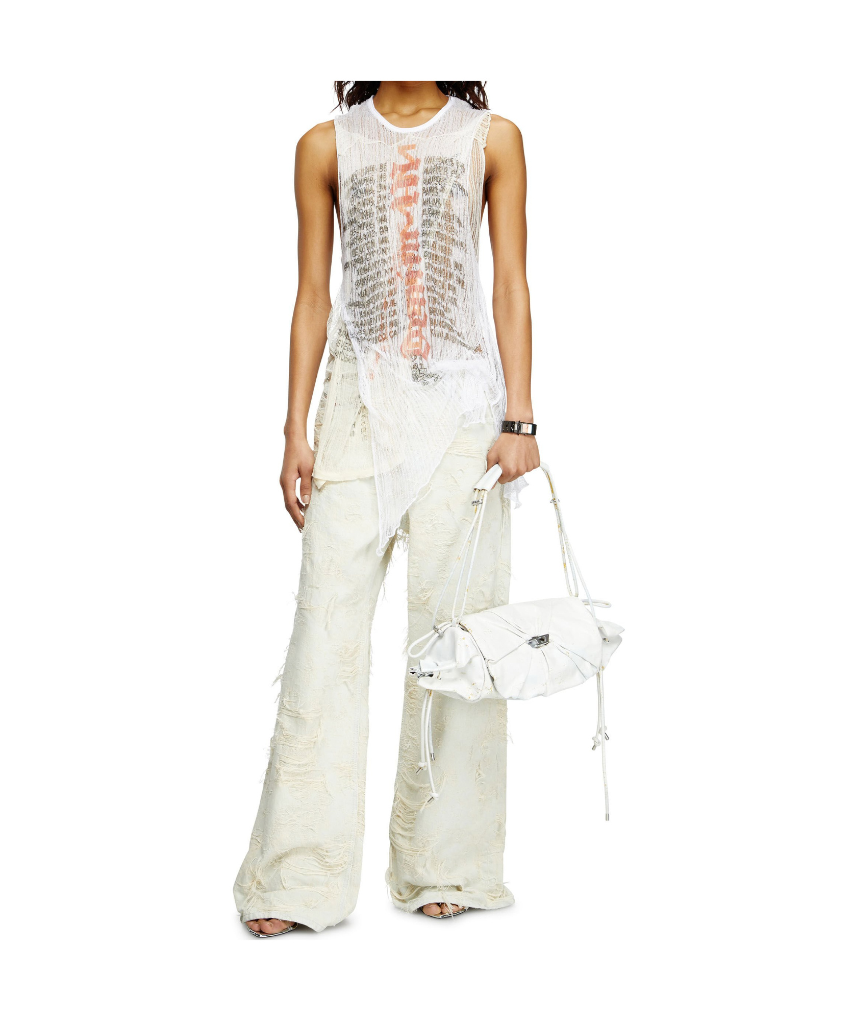Diesel 1996 D-sire Fsg Wide-leg Distressed Trousers In Neutral