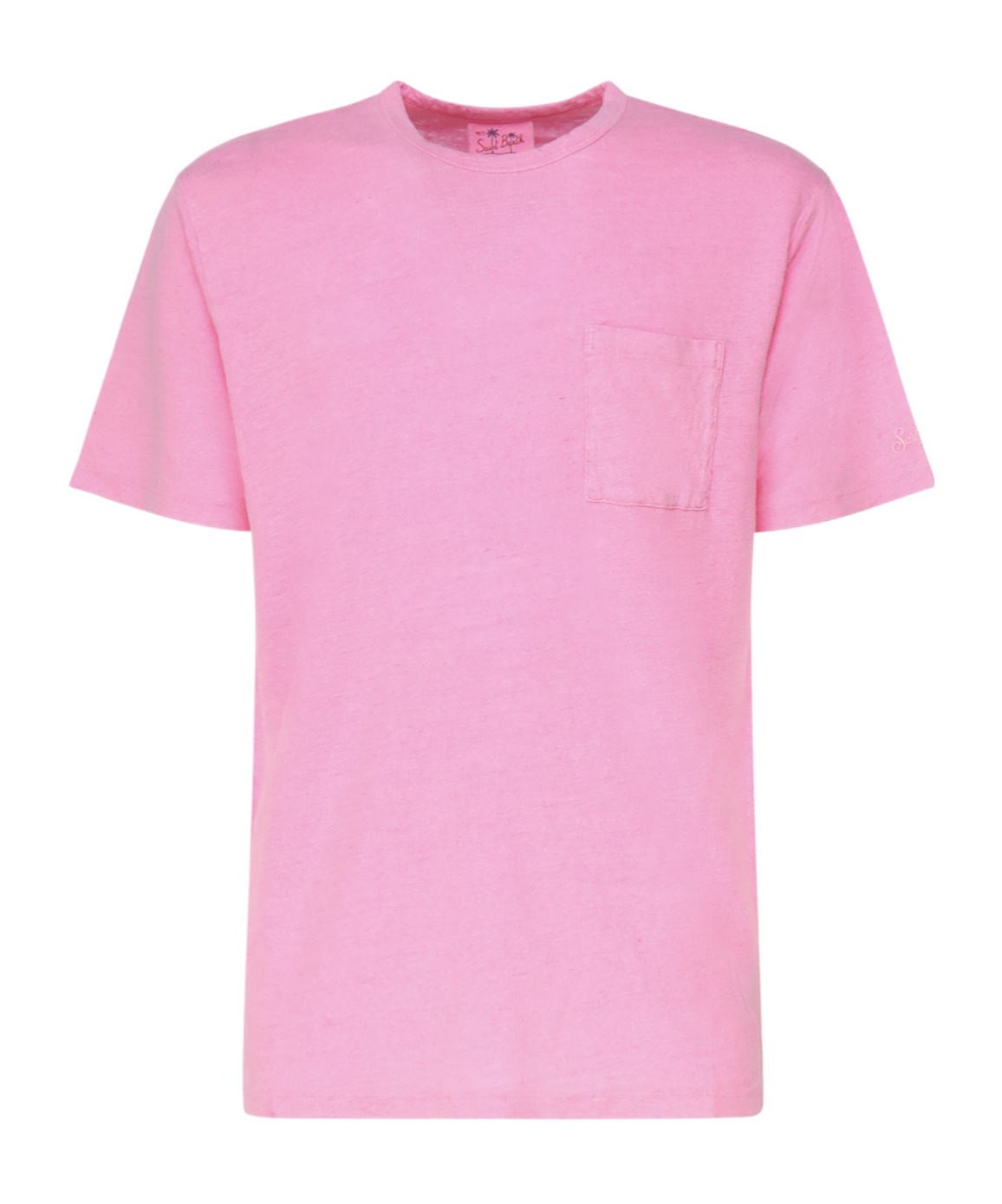 Mc2 Saint Barth Man Pink Linen Jersey T-shirt Ecstasea With Pocket In Pink