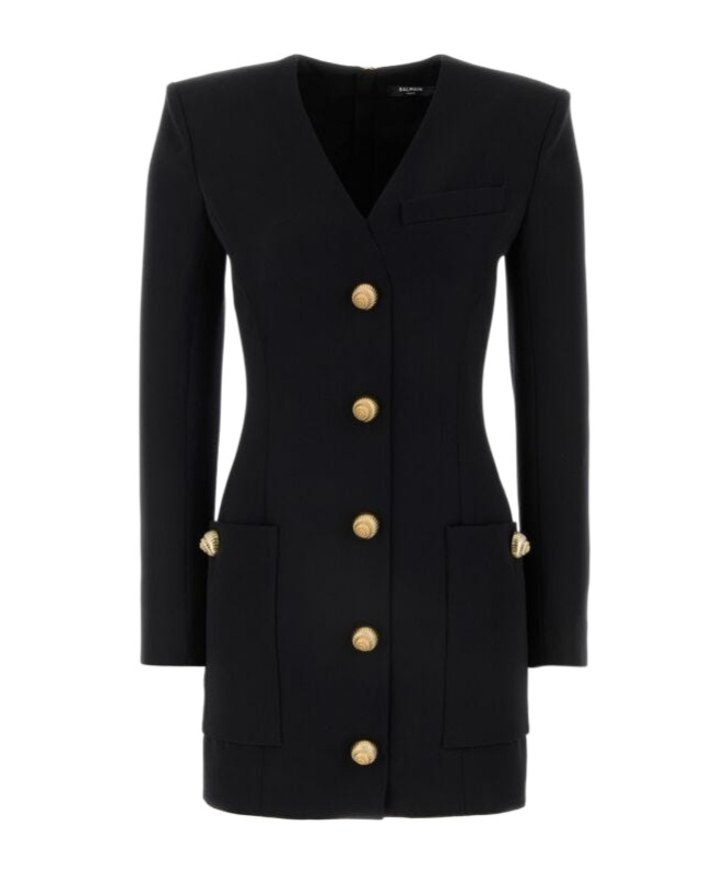 Balmain Women's Long Sleeve Buttoned Tailored Mini Dress In Black