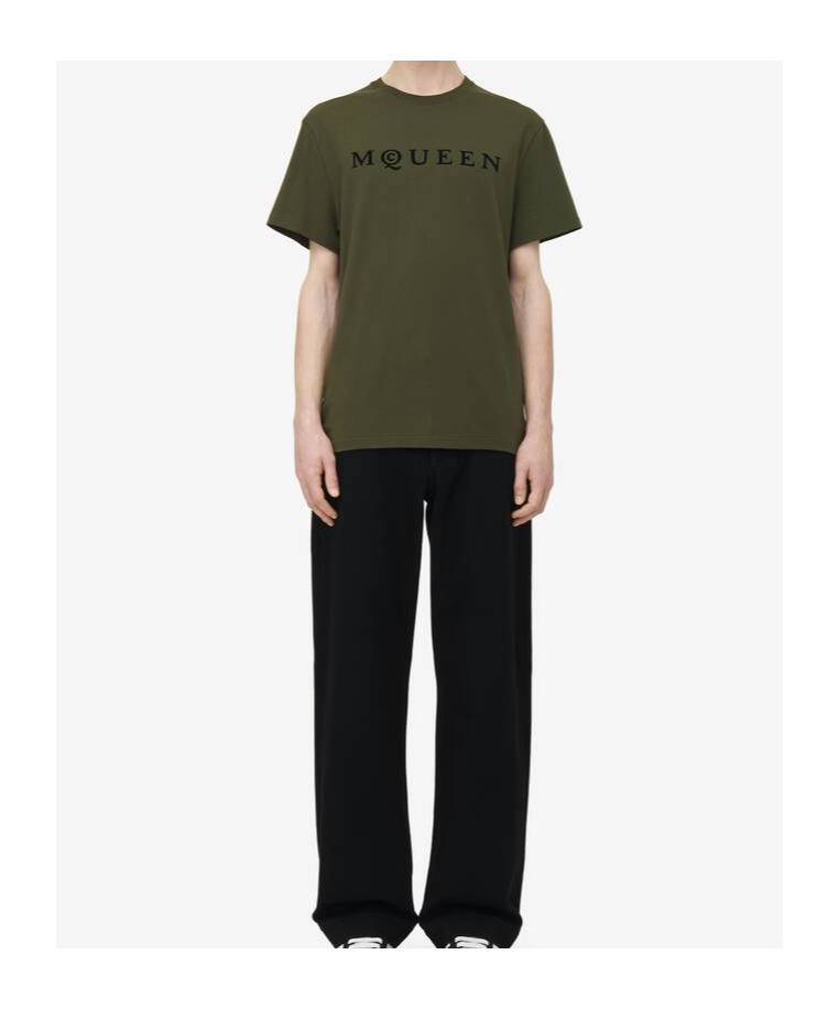 Alexander Mcqueen Pure Cotton T-shirt With Mcqueen Logo Detail In Green