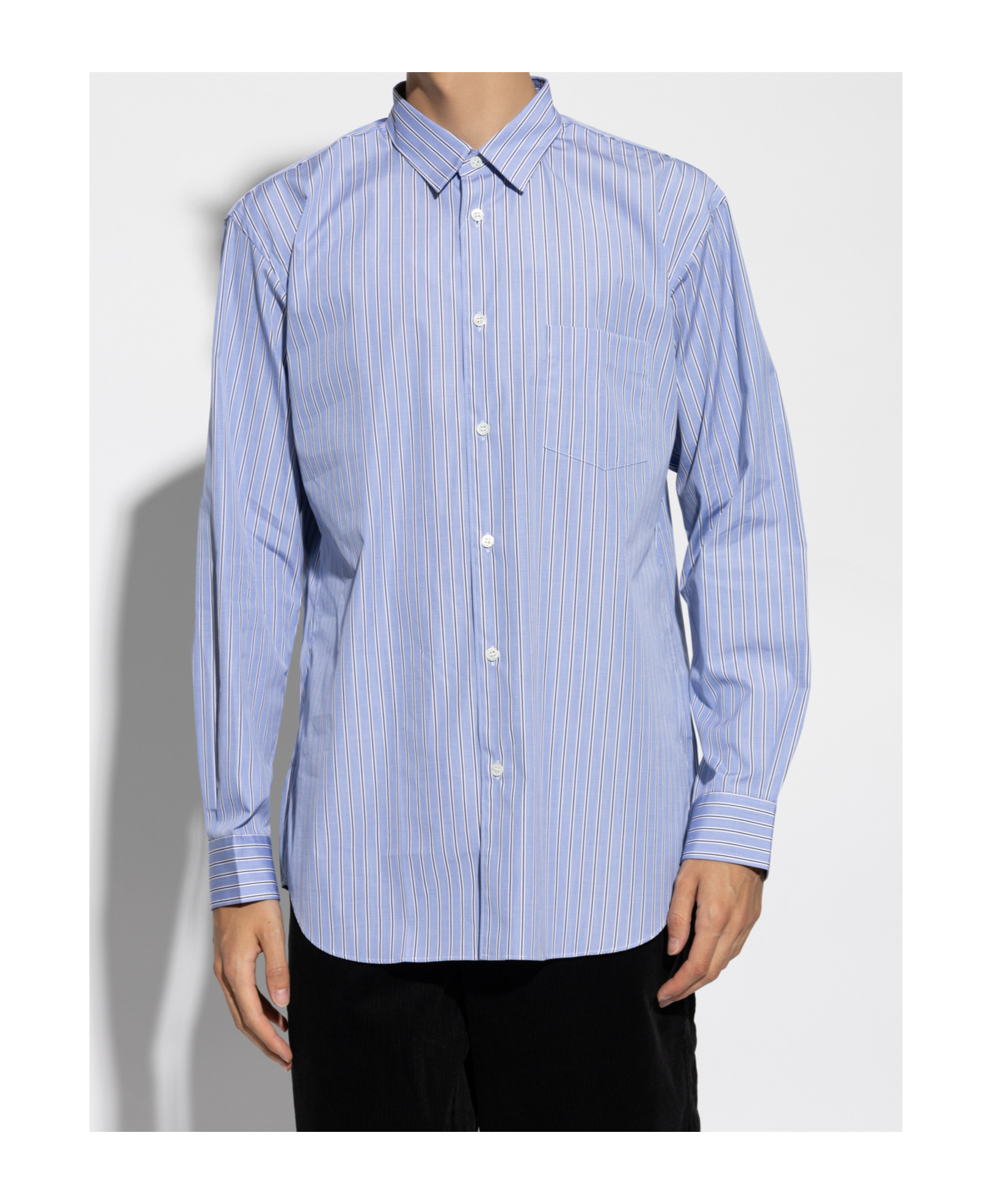 Comme Des Garçons Striped Buttoned Shirt In Blue