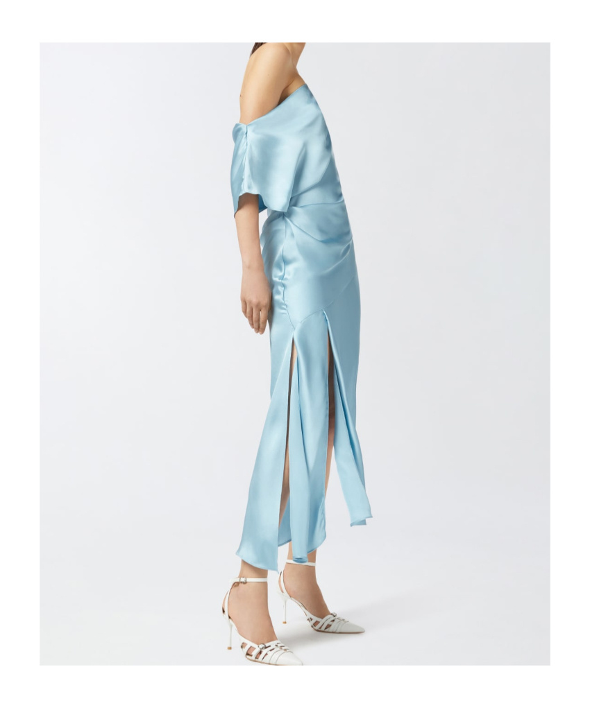 Pinko Asymmetric Special-occasion Midi Dress In Satin In Blue