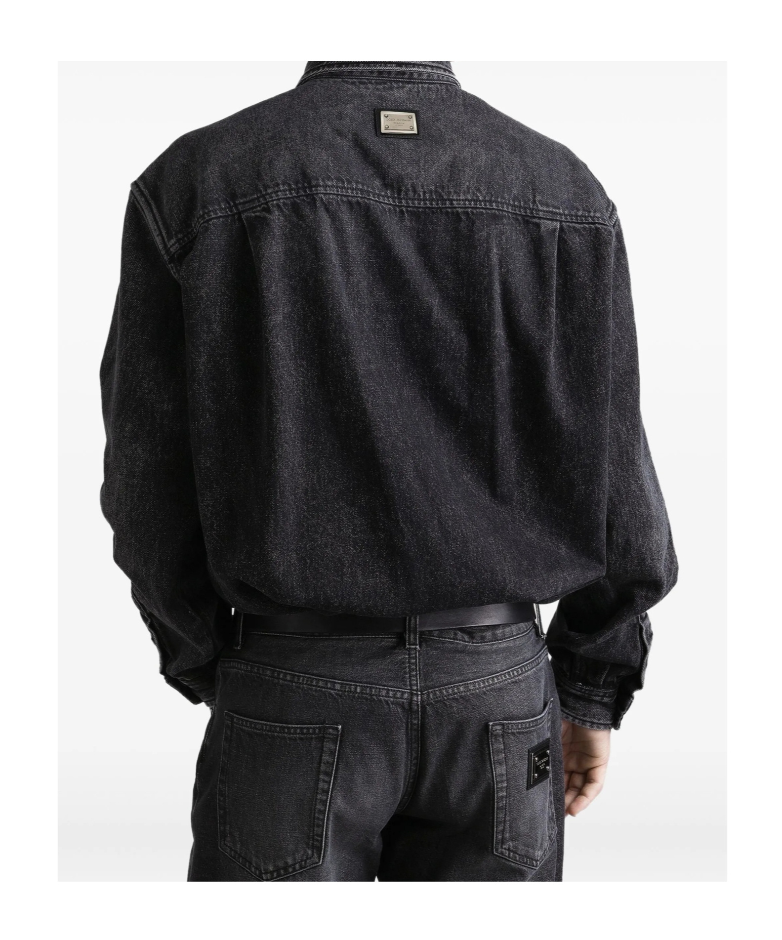 Dolce & Gabbana Denim Texture Long Sleeves Point Collar Shirt In Black