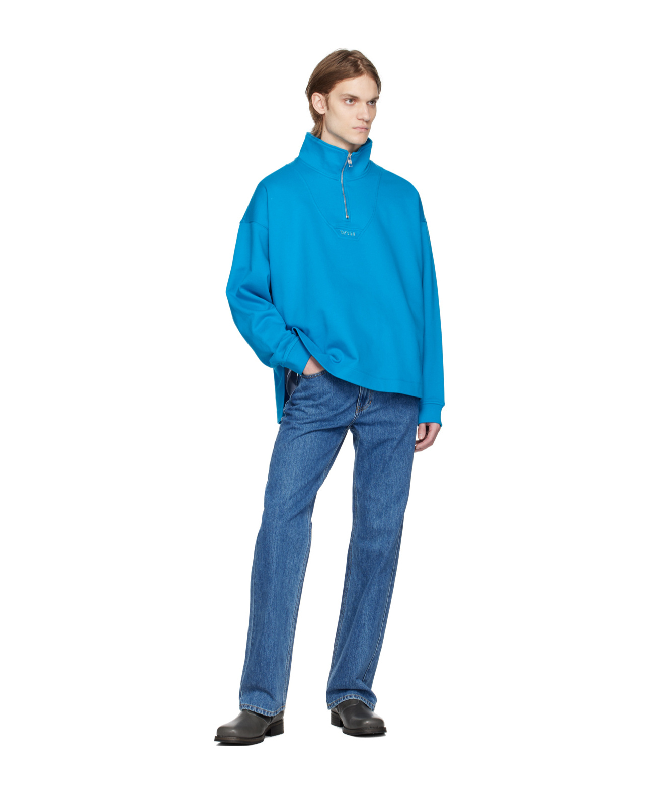 Shop Wooyoungmi Semi-zipper Long-sleeved Sweater In Blue