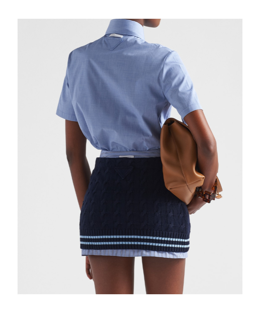 Prada Short-sleeved Button-down Shirt In Sapphire Blue