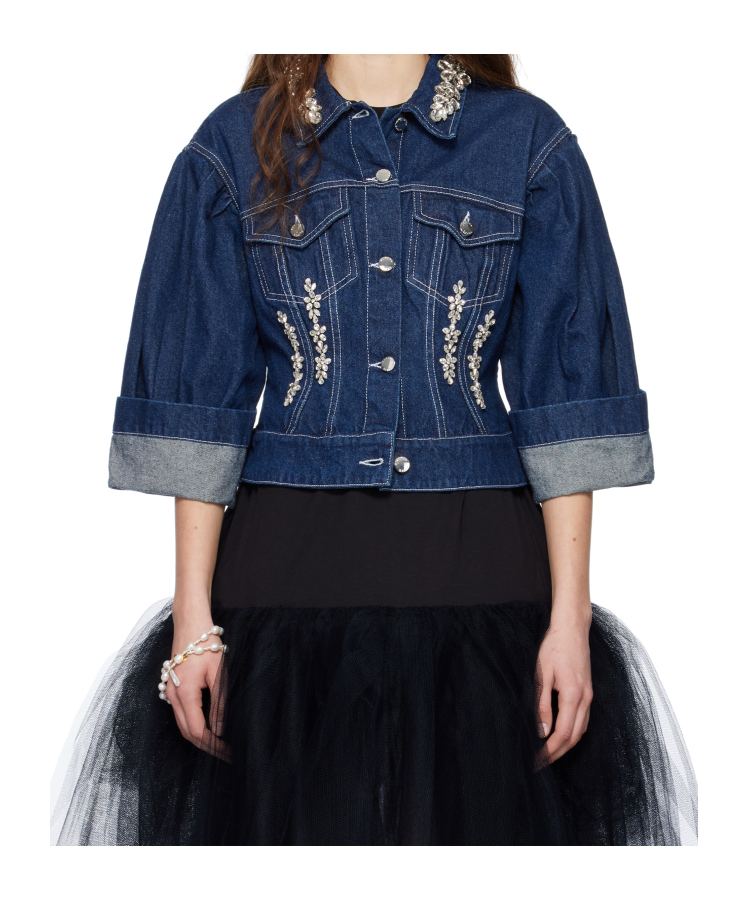 Simone Rocha Crystal-embellished Denim Jacket In Blue