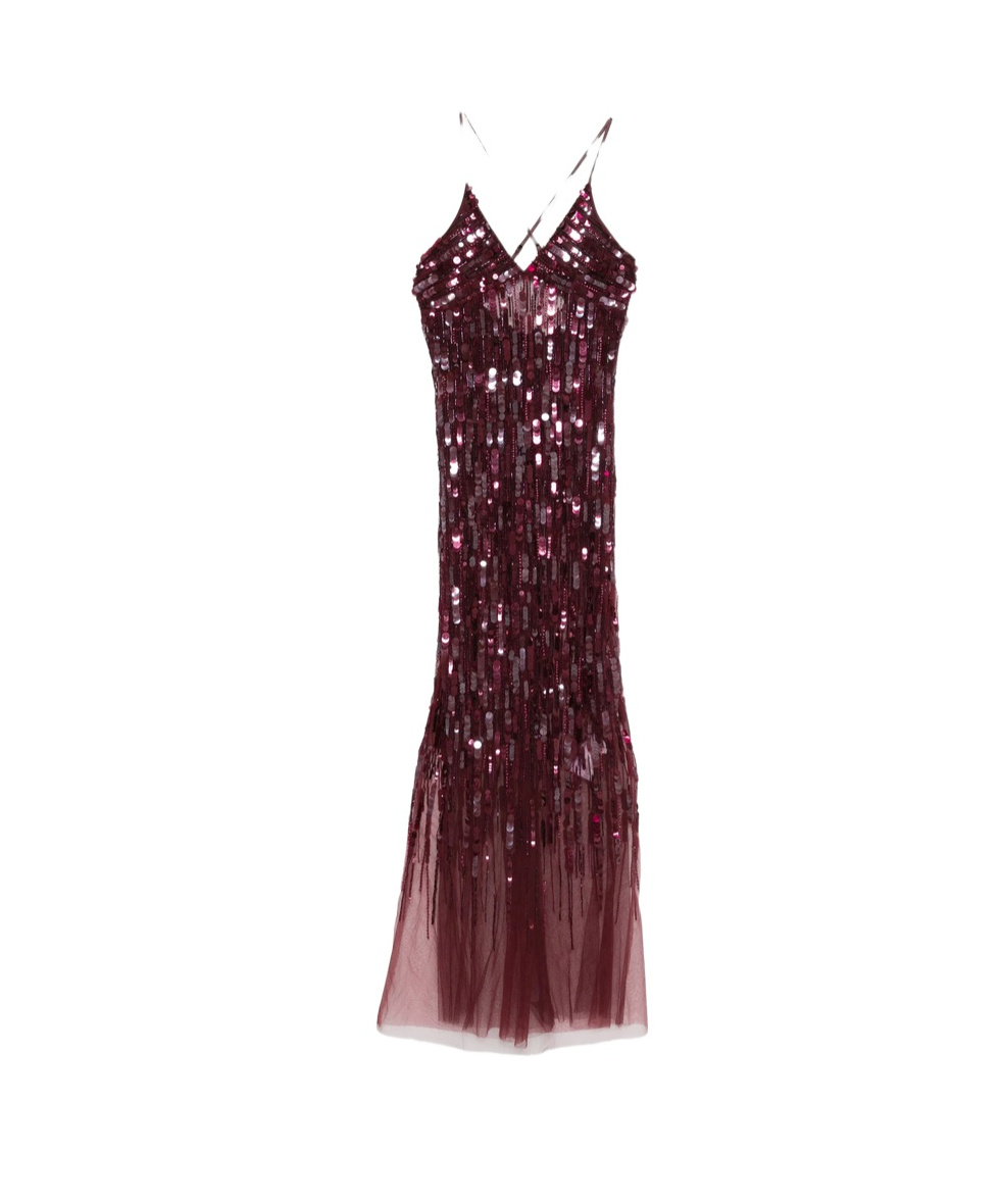 Elisabetta Franchi Sequin-embellished Maxi Dress In Burgundy