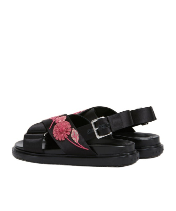 Marni Fussbett Floral-embellished Sandals In Black
