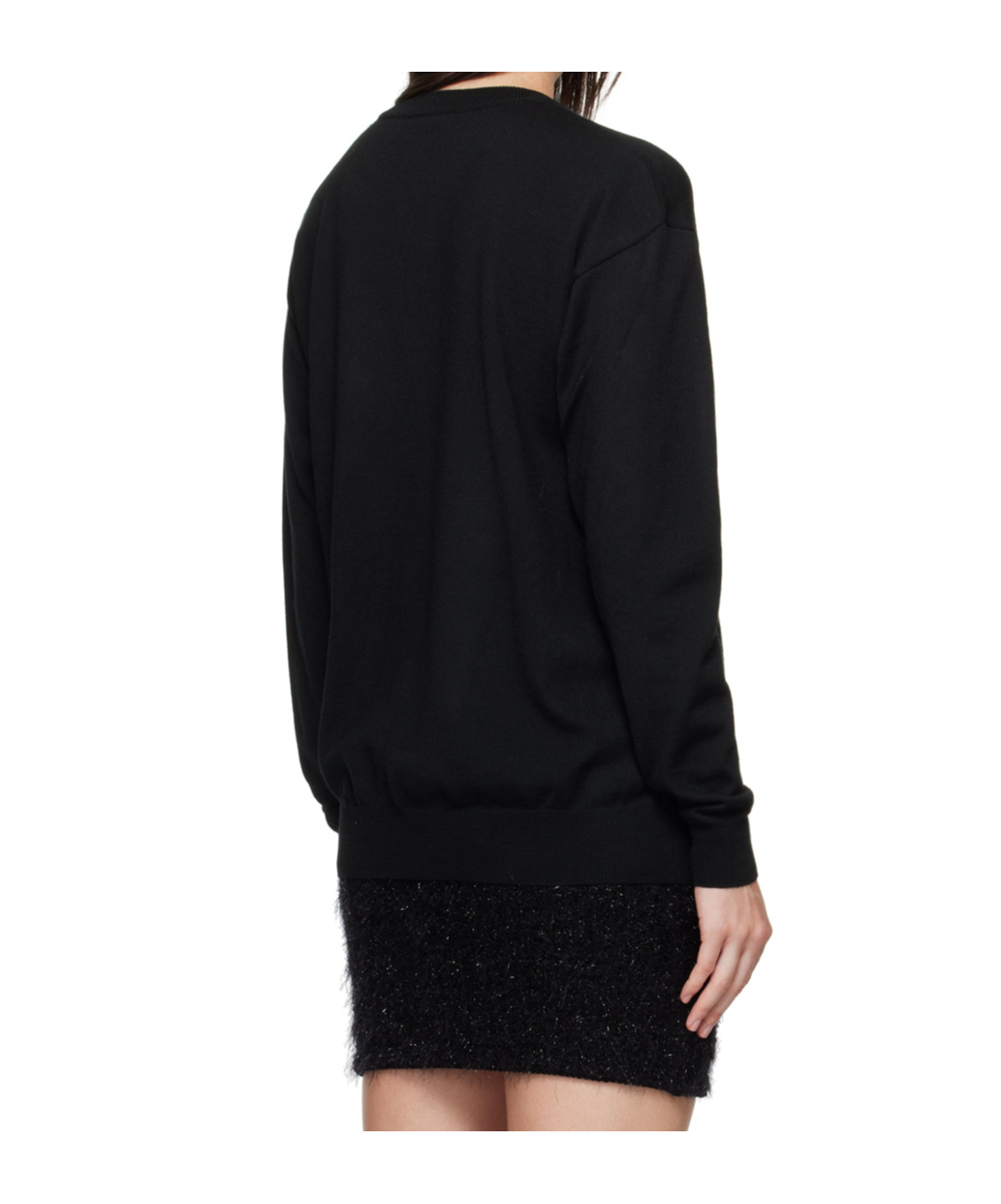 Moschino Black Intarsia Heart Safety Pin Sweater In Black
