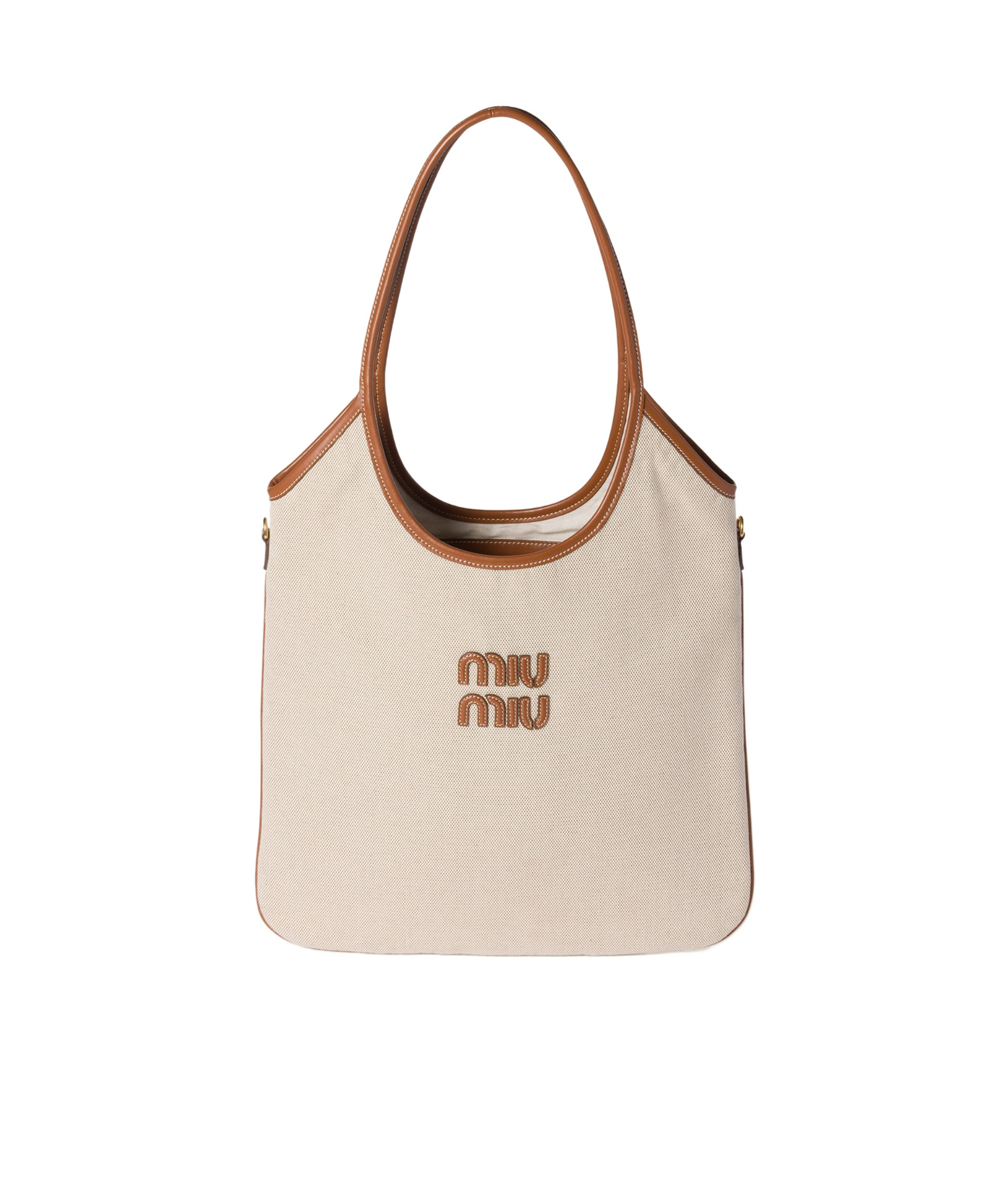 Miu Miu Ivy Canvas And Leather Bag In Nude