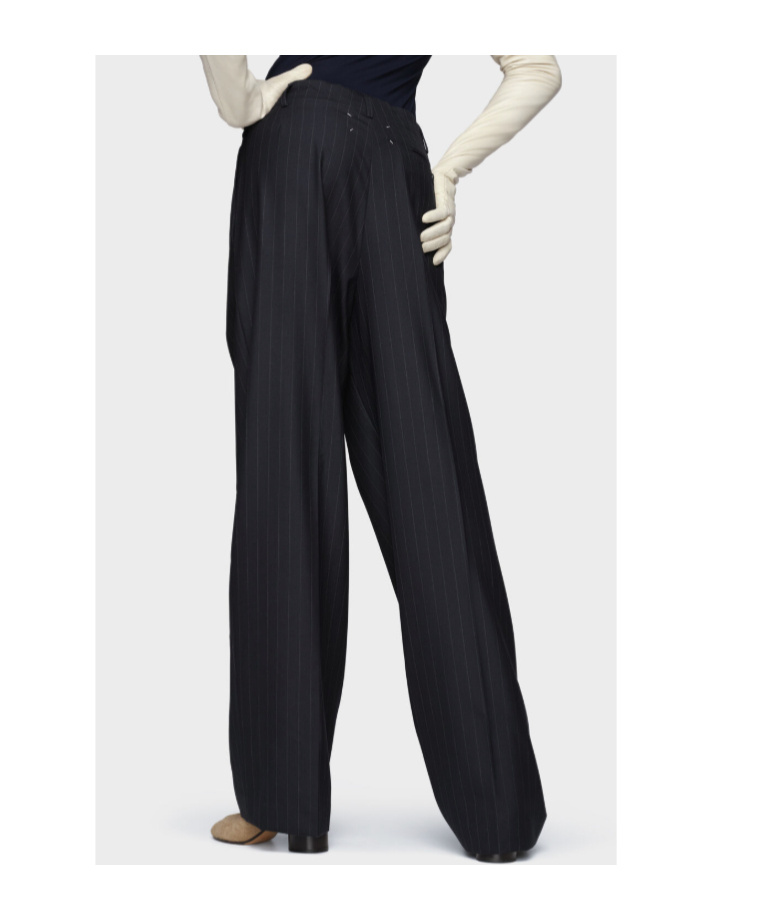 Maison Margiela Pinstripe Wool Drawstring Trousers In Black