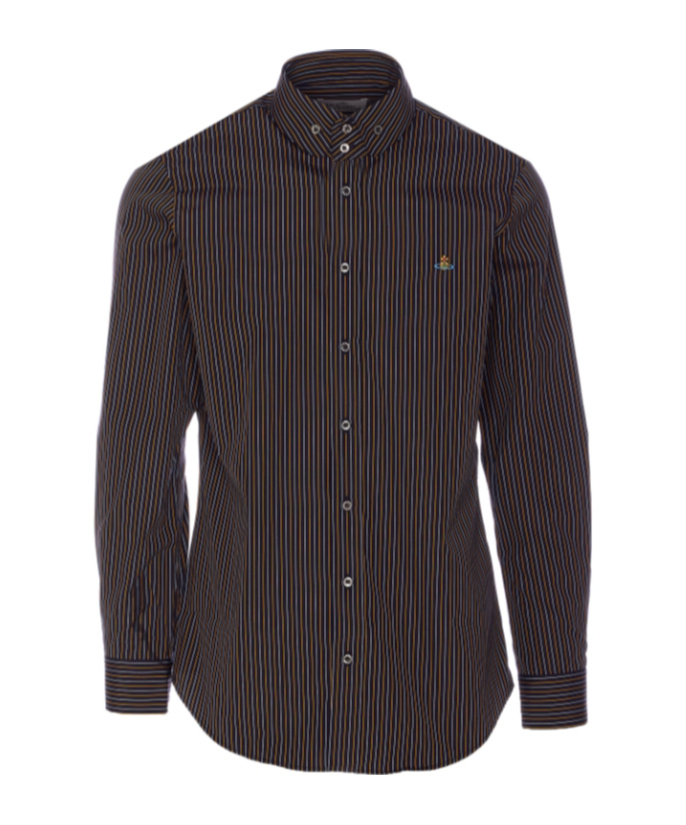 Vivienne Westwood Striped Shirt With Button-down Collar And Cuffs In Black
