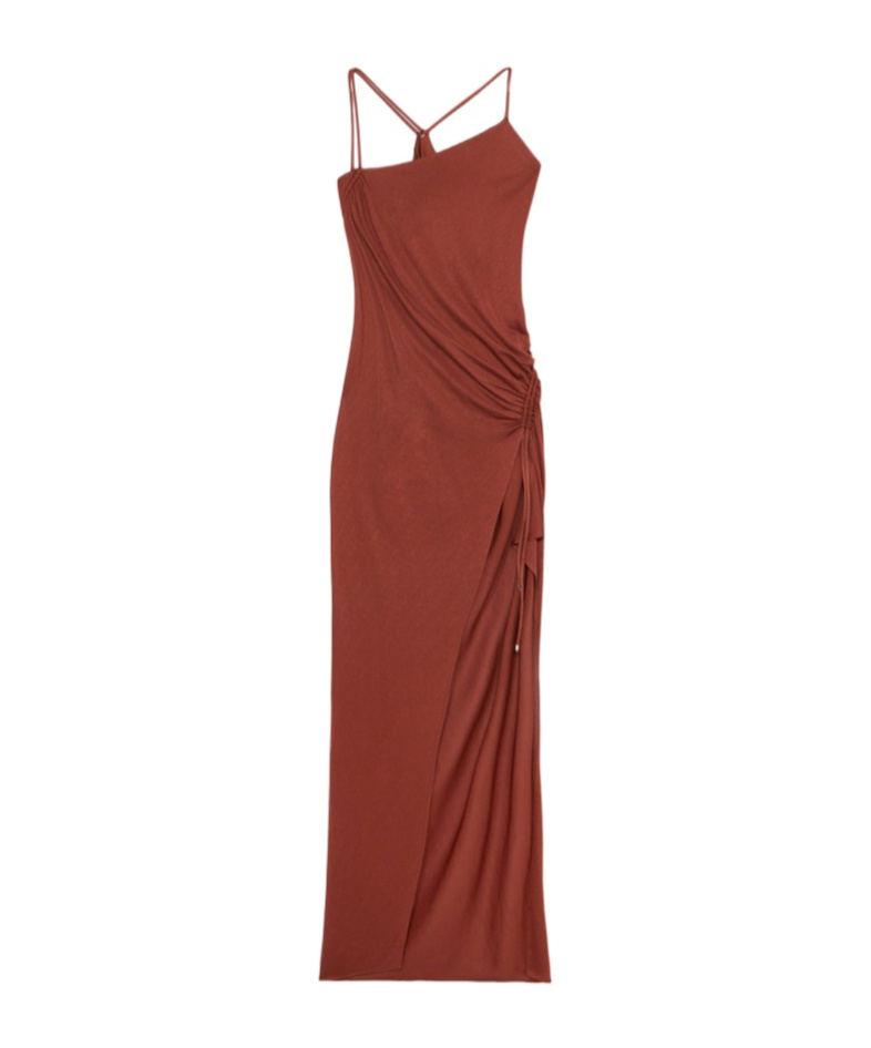 Blumarine Brick Crepe Dress In Brown