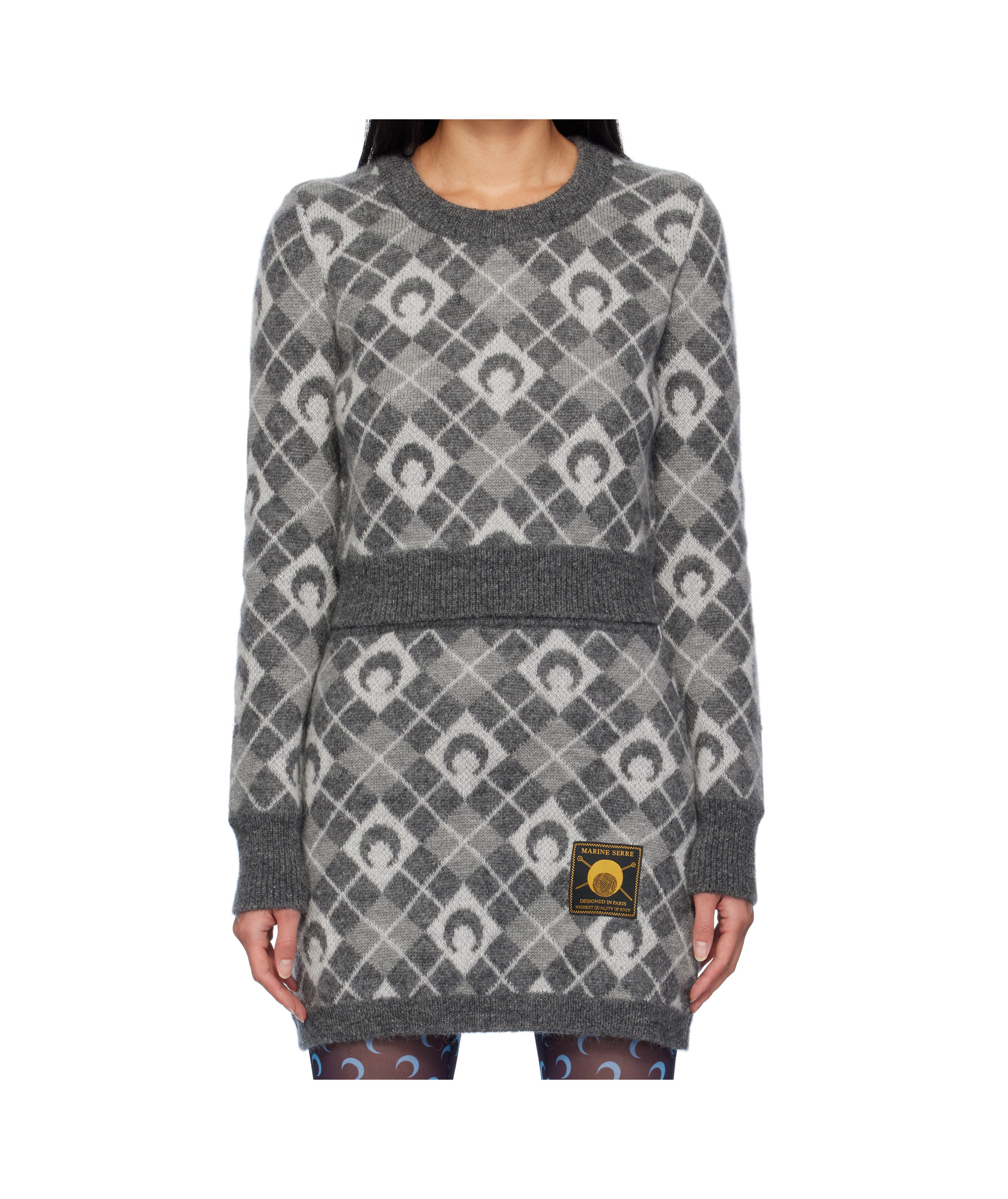 Marine Serre Moon Argyle-knit Sweater In Gray