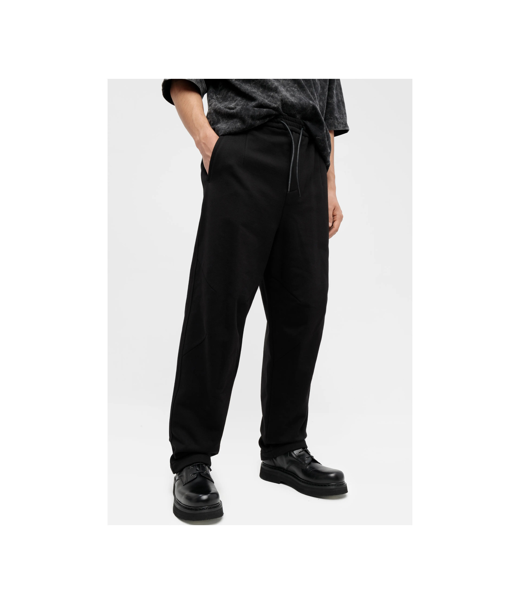 Juunj Elastic Waist Casual Pants In Black