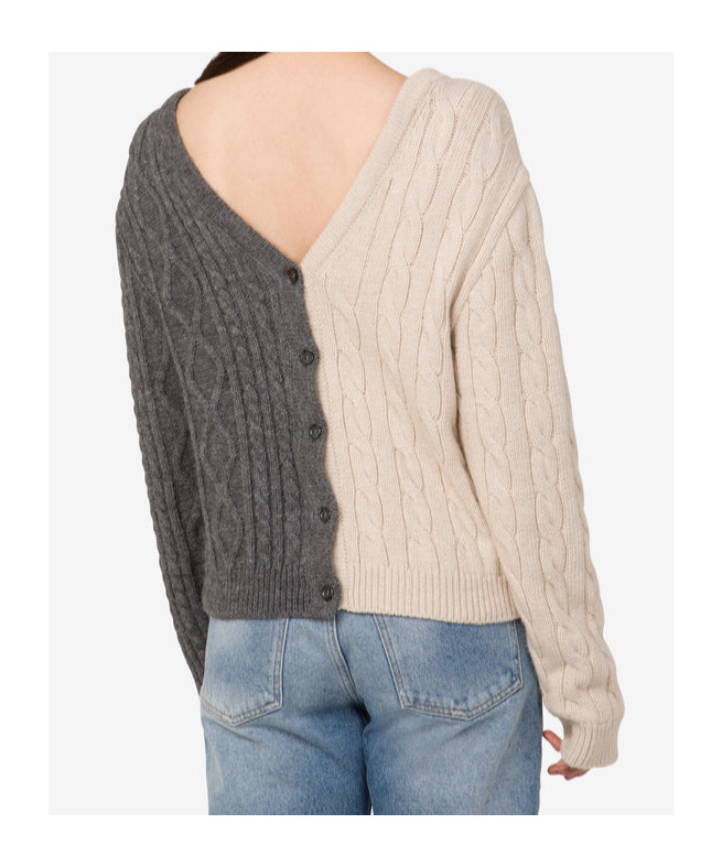 Moschino Two-tone Cable-knit Sweater With Reversible Design In Gray