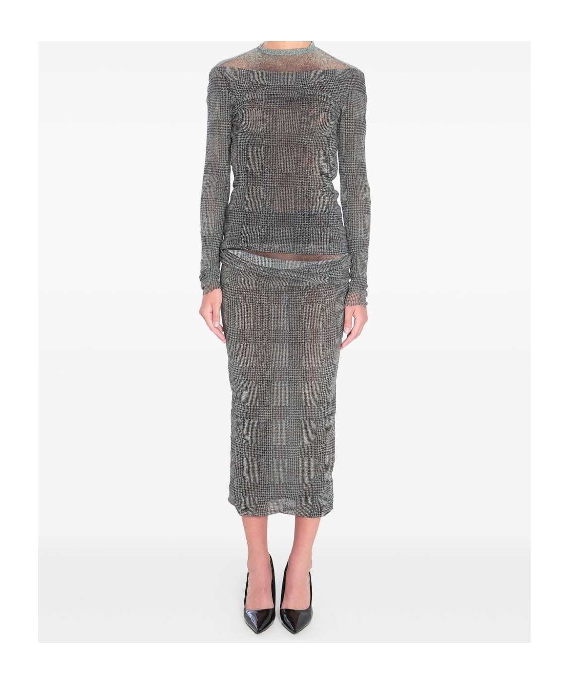 Jean Paul Gaultier Body Shadow And Prince Of Wales Top In Gray
