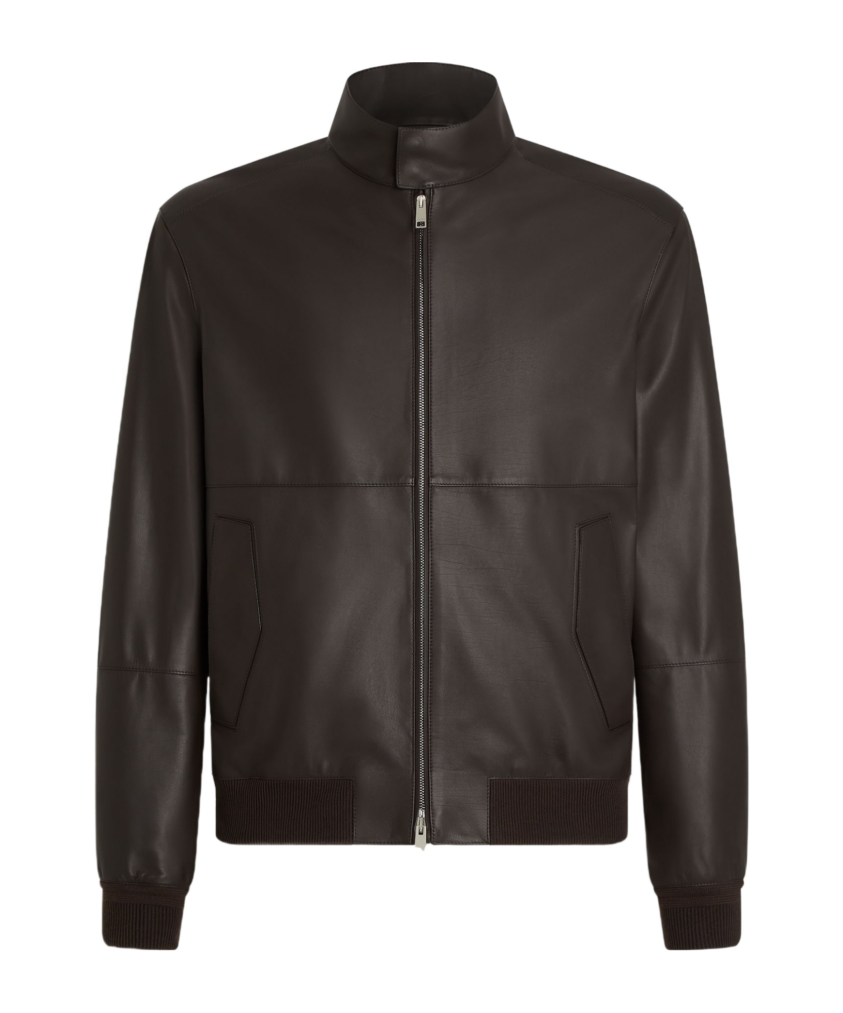 Zegna Zip-up Leather Bomber Jacket In Black