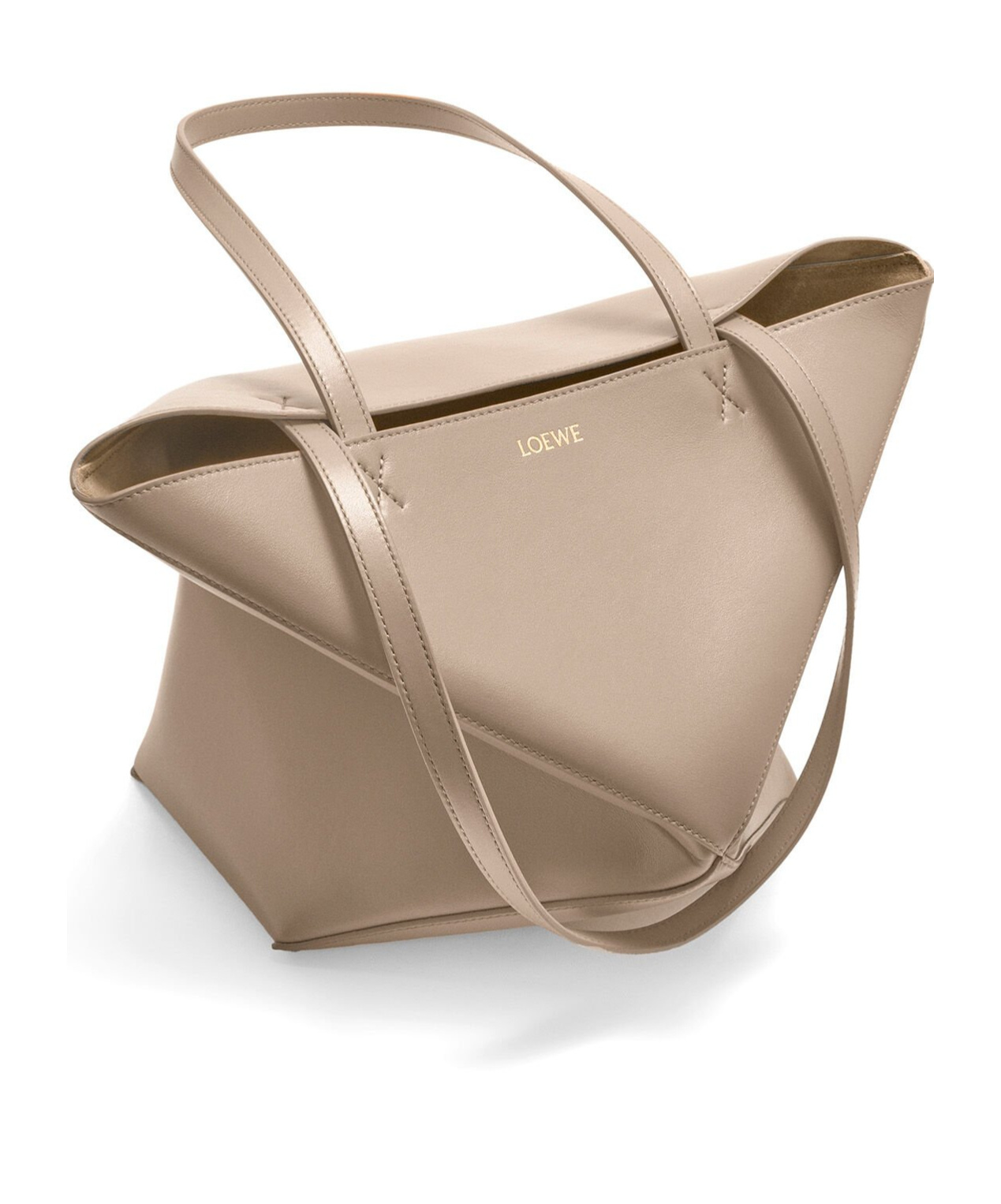 Loewe Puzzle Fold Tote Bag In Polished Calfskin In Nude