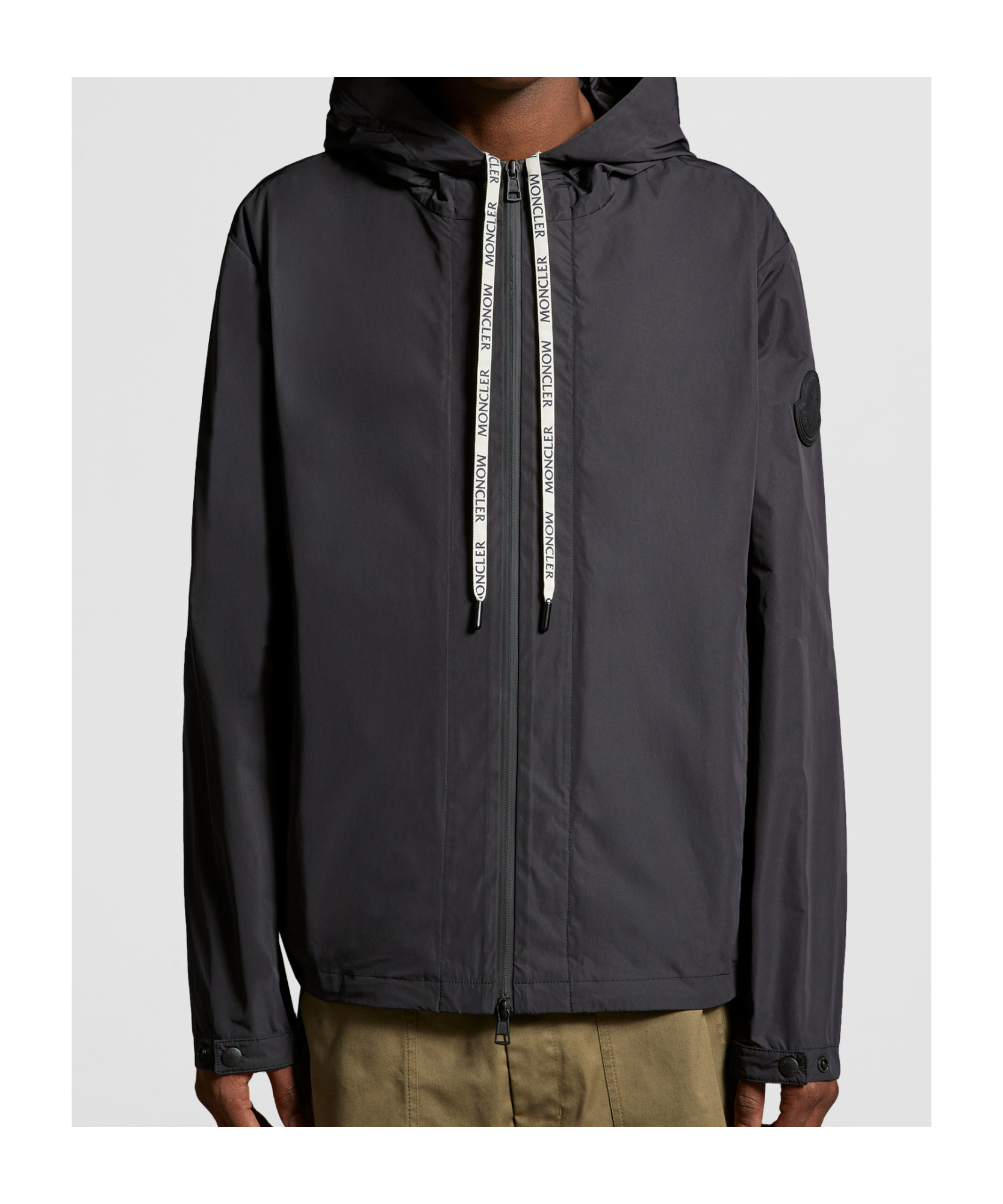 Moncler Drawstring Hooded Jacket In Black