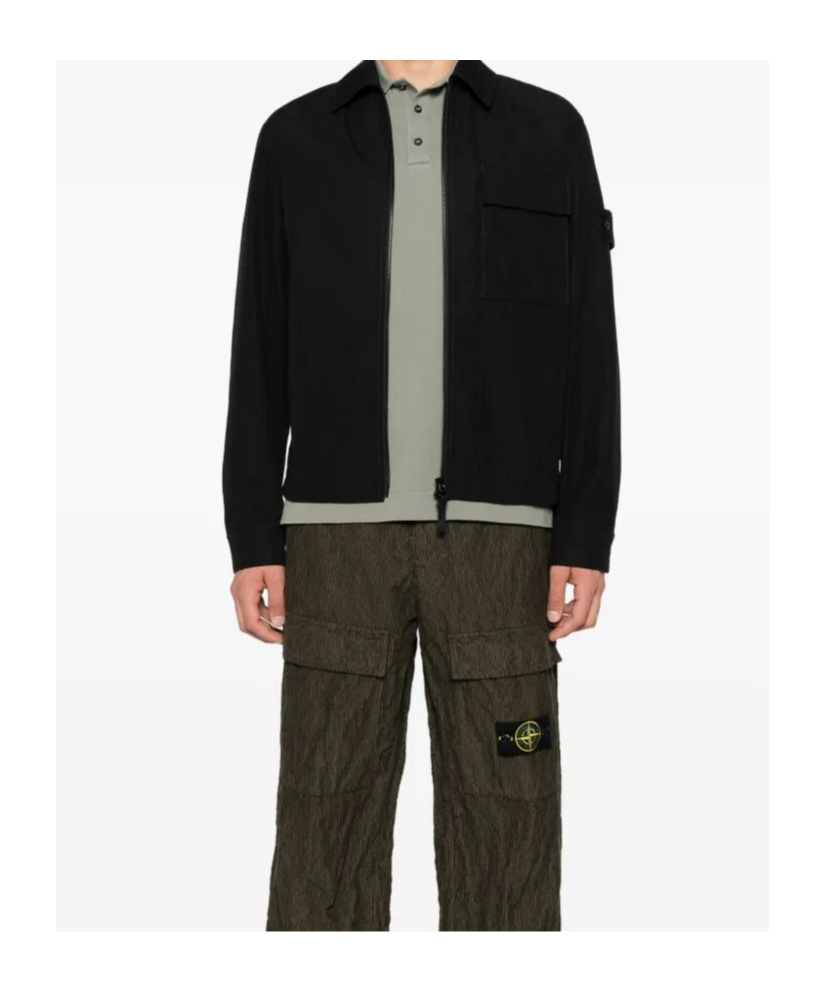 Stone Island Zipper Jacket With Chest Pocket In Black