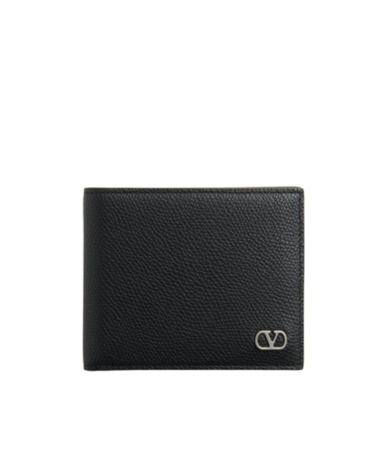 Valentino Garavani Textured Leather Wallet With Subtle Logo Detail In Black