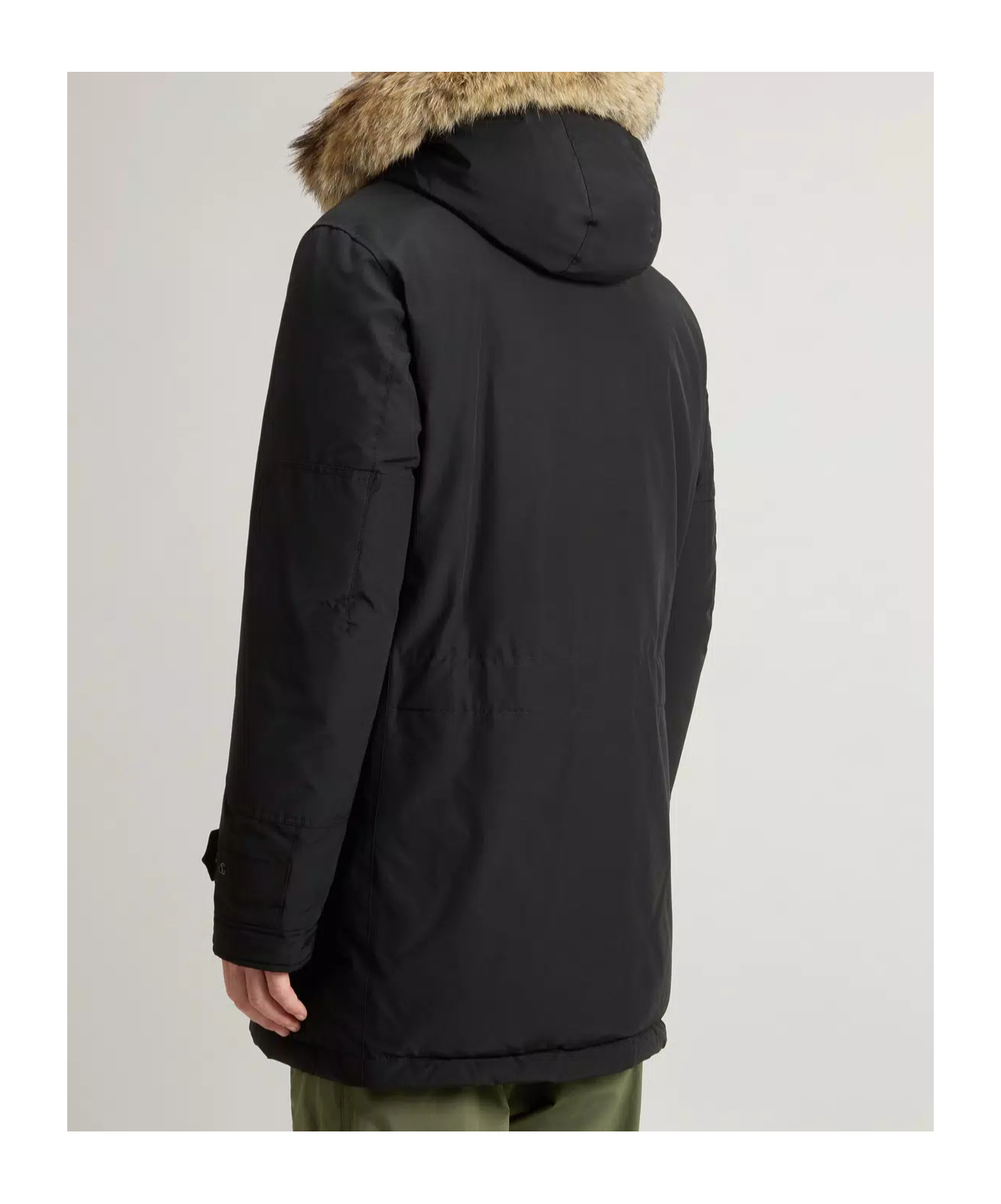 Woolrich Polar Parka In Ramar Cloth With High Collar And Fur Trim In Black