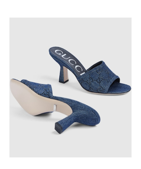 Gucci 80mm Gg-monogram Denim Mules In Blue