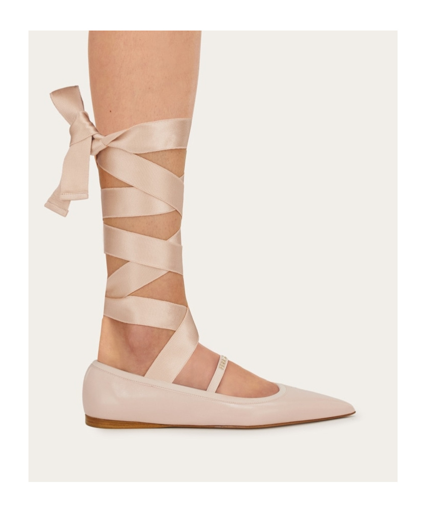 Ferragamo Women Carice Ballet Flat With Ankle Ribbon In Nude
