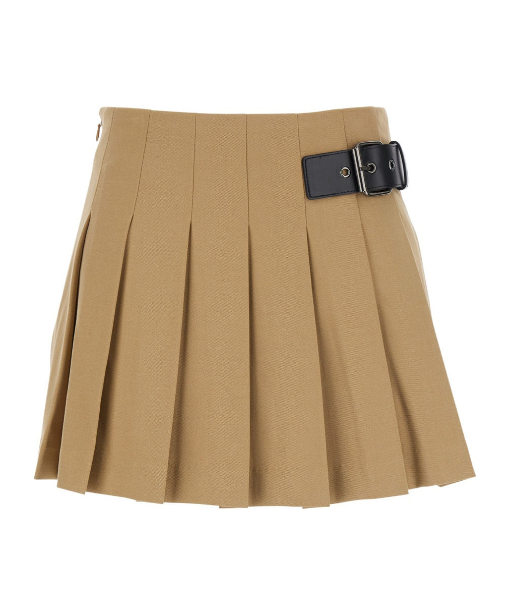 Dunst Beige Skirt With Adjustable Side Belt And Pleated Details In Fabric Woman
