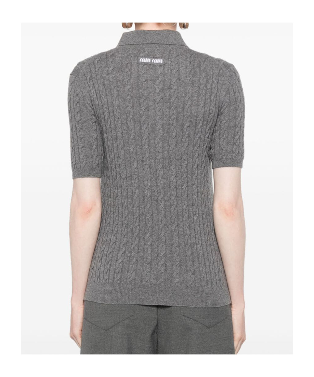 Shop Miu Miu Cashmere Polo Top In Gray