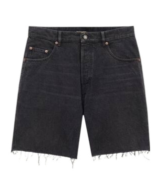 Saint Laurent Loose Black Bermuda Shorts In Denim Women In Black