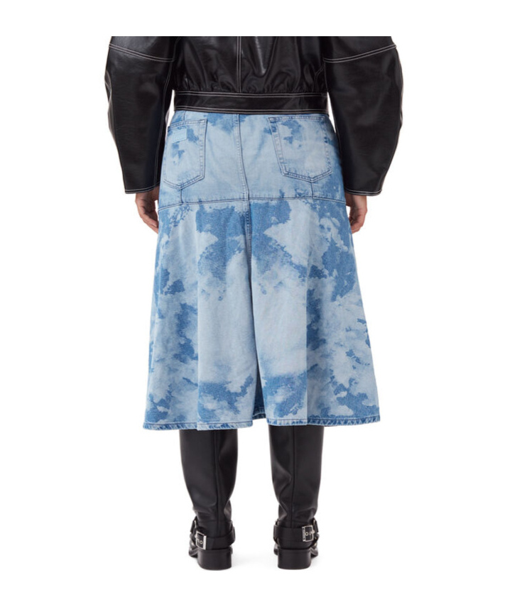 Ganni Blue Bleach Denim Flounce Midi Skirt In Blue