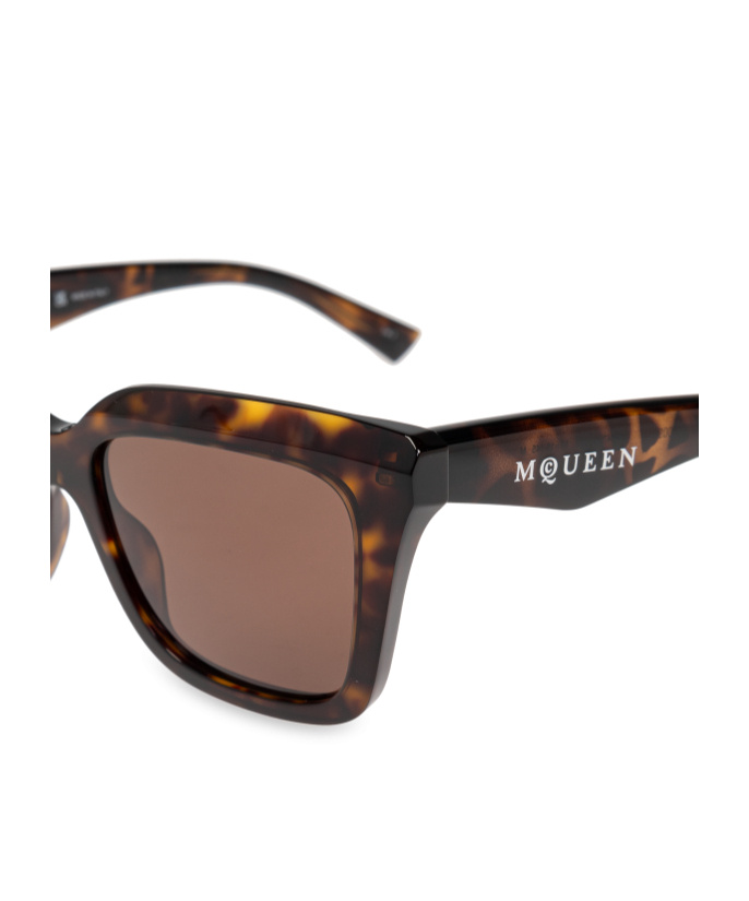 Alexander Mcqueen Logo-print Rectangle-frame Sunglasses In Brown