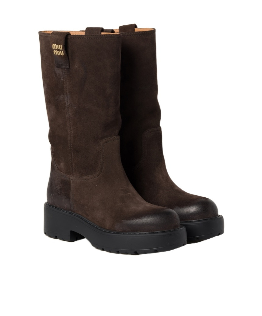 Miu Miu Logo Short Boots In Black