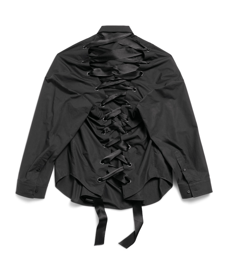Balenciaga Cotton Poplin Lace-up Shirt In Black