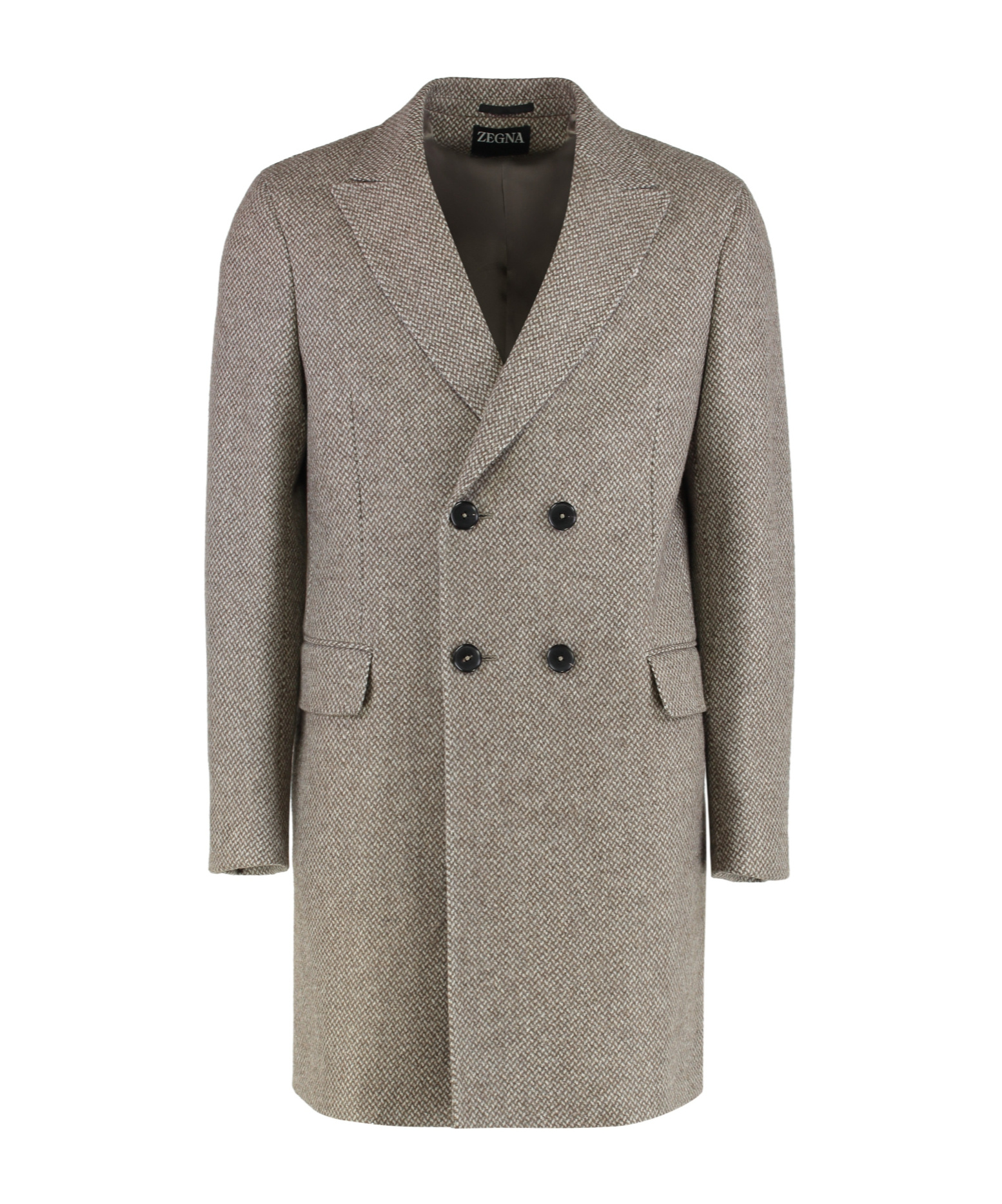 Zegna Notched Lapels Wool Double Breasted Coat In Neutral