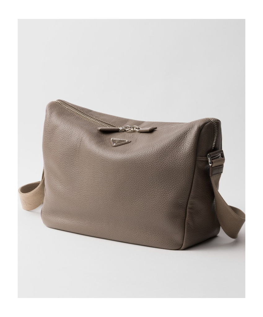 Prada Leather Shoulder Bag In Bamboo Gray