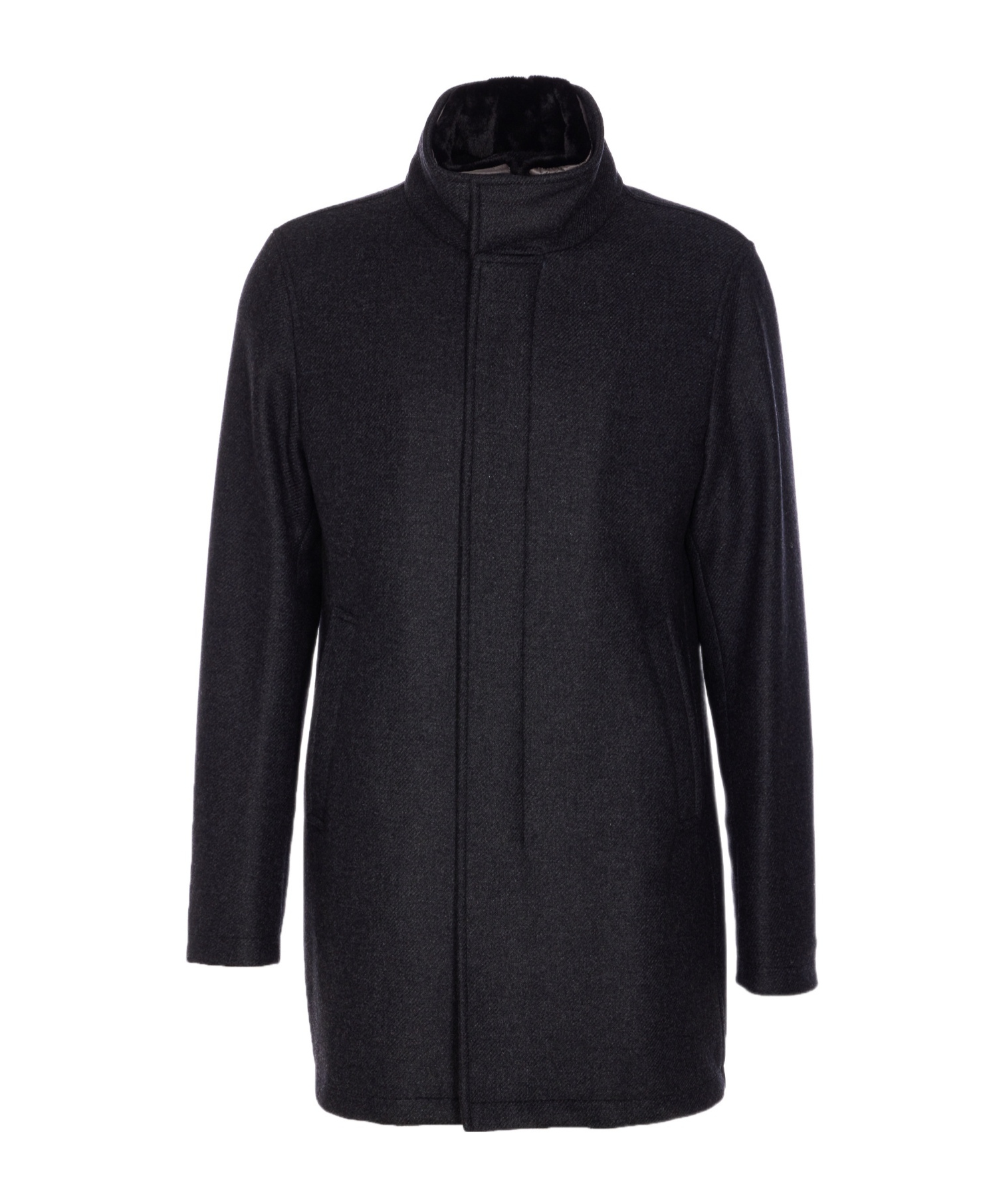 Herno High Neck Coat With Removable Shearling Collar In Blue