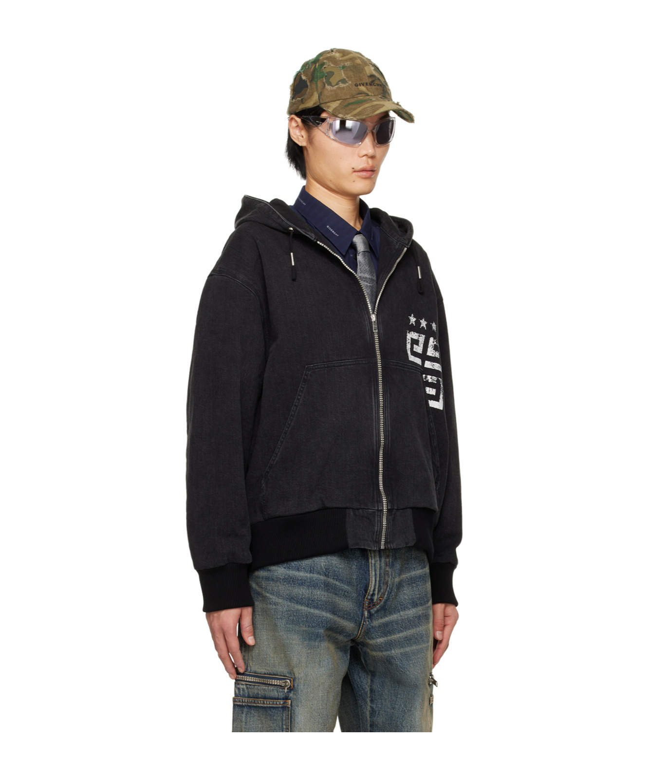 Givenchy Black Zip Denim Jacket In Black