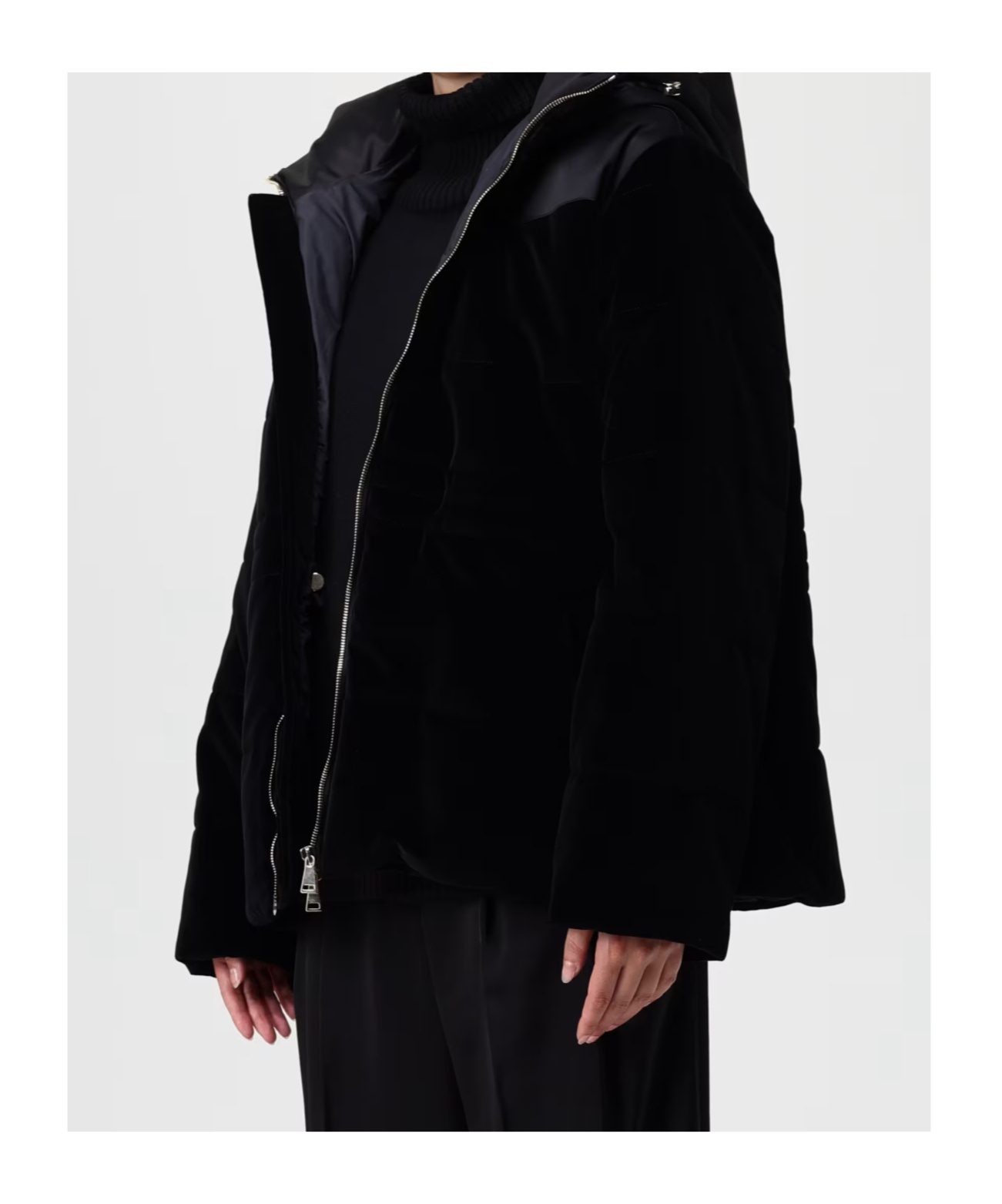 Fabiana Filippi Padded Velvet Jacket With Hood In Black