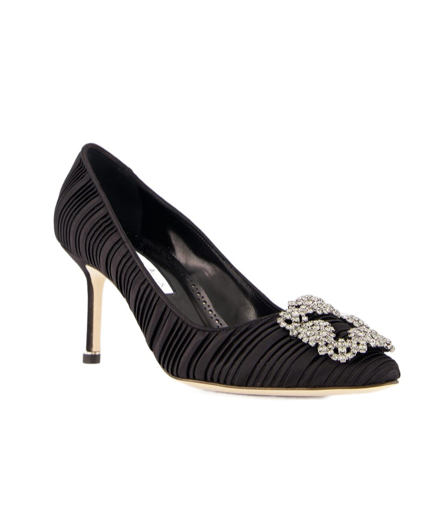 Manolo Blahnik Hangisi 50 Fmc Crystal-embellished Satin Pumps In Black
