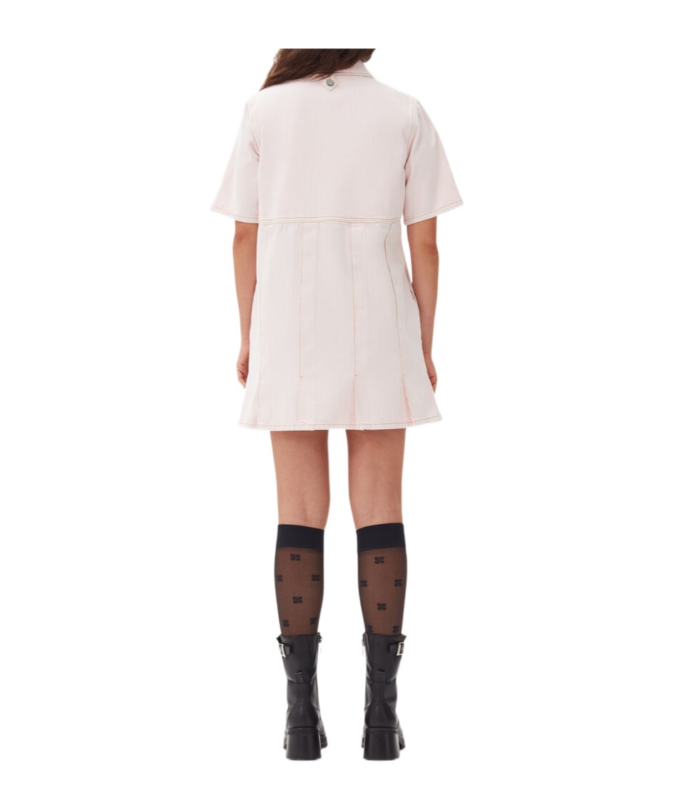Ganni Pleat-hem Denim Mini Dress In Pink