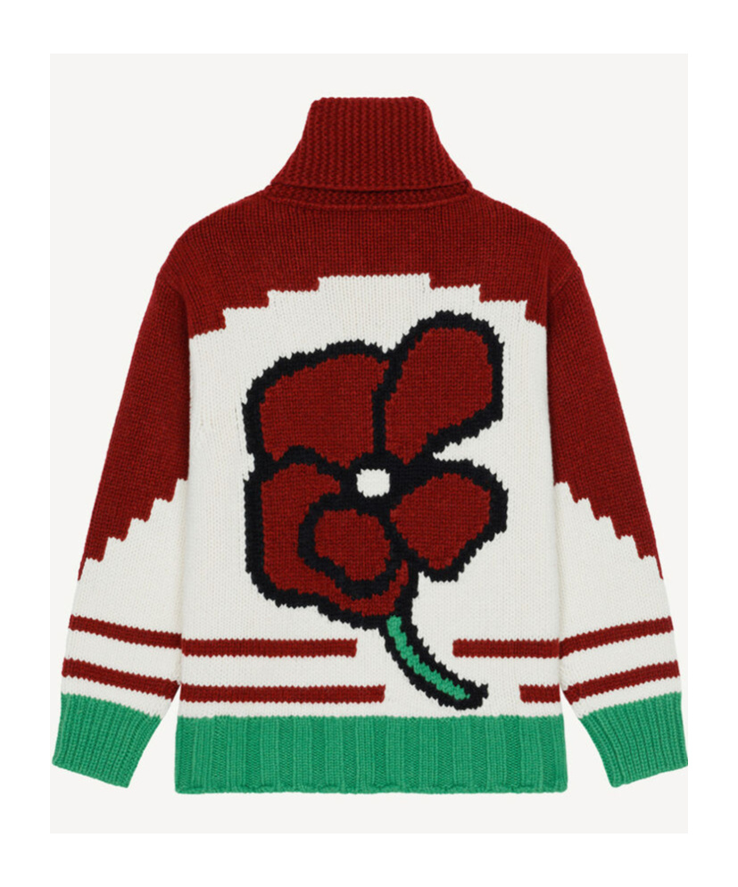 Kenzo Floral-intarsia Wool Cardigan In White