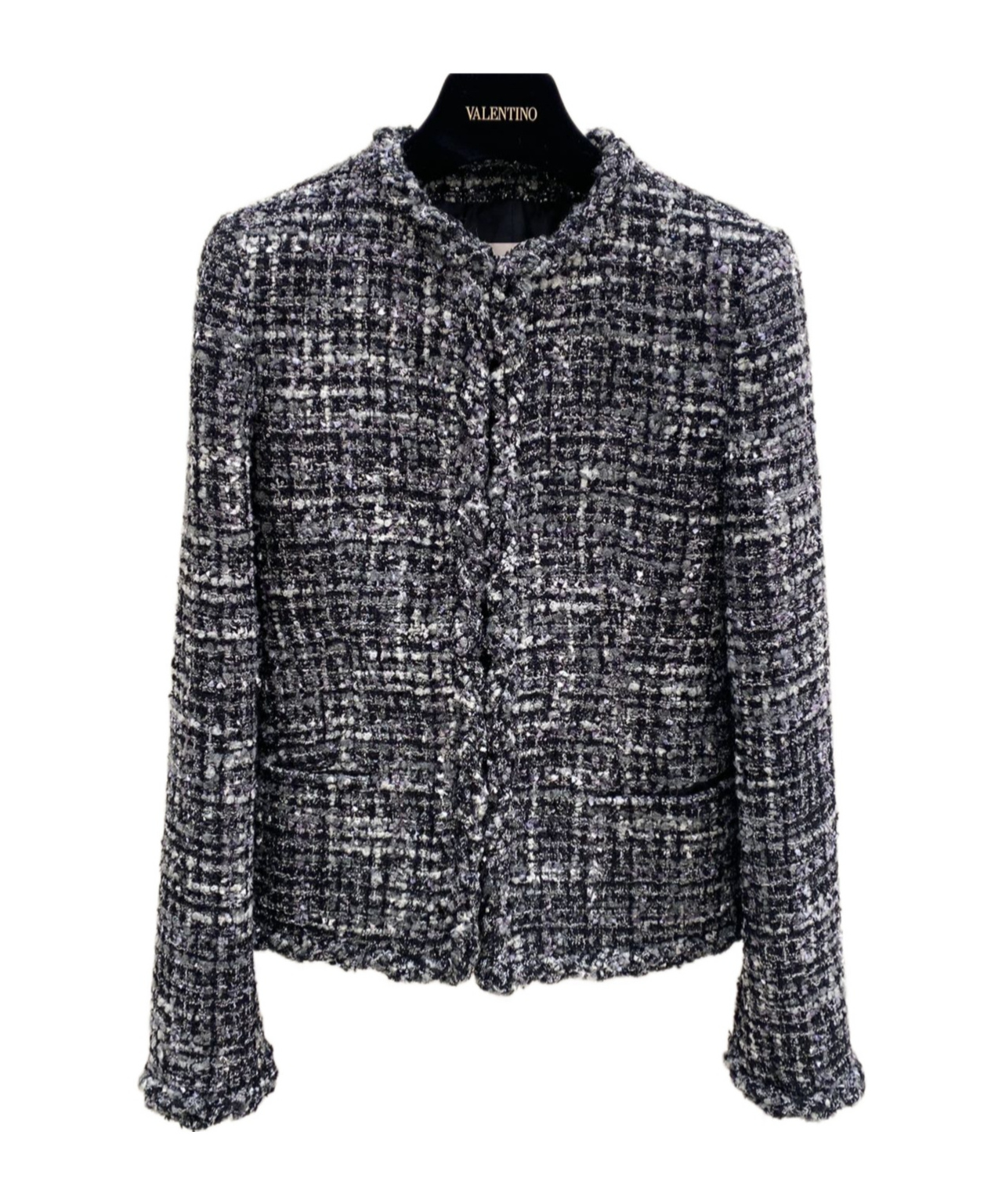 Valentino Veste Tweed Melange Femme Noir 40 In Black