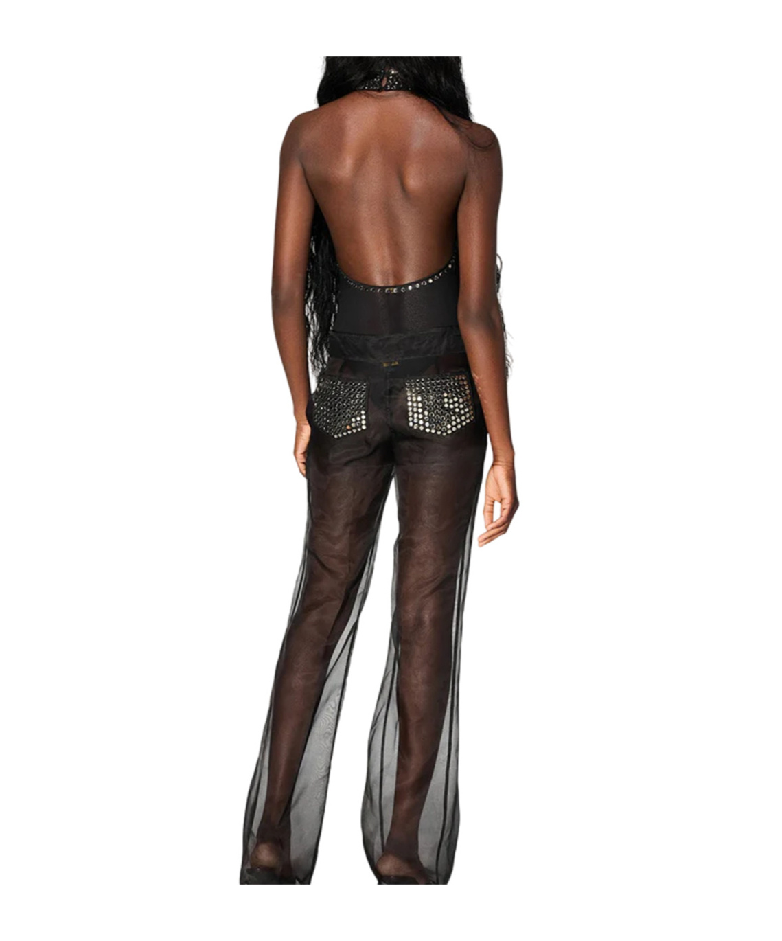 Oseree Oséree Crystal Turtleneck Bodysuit In Gray