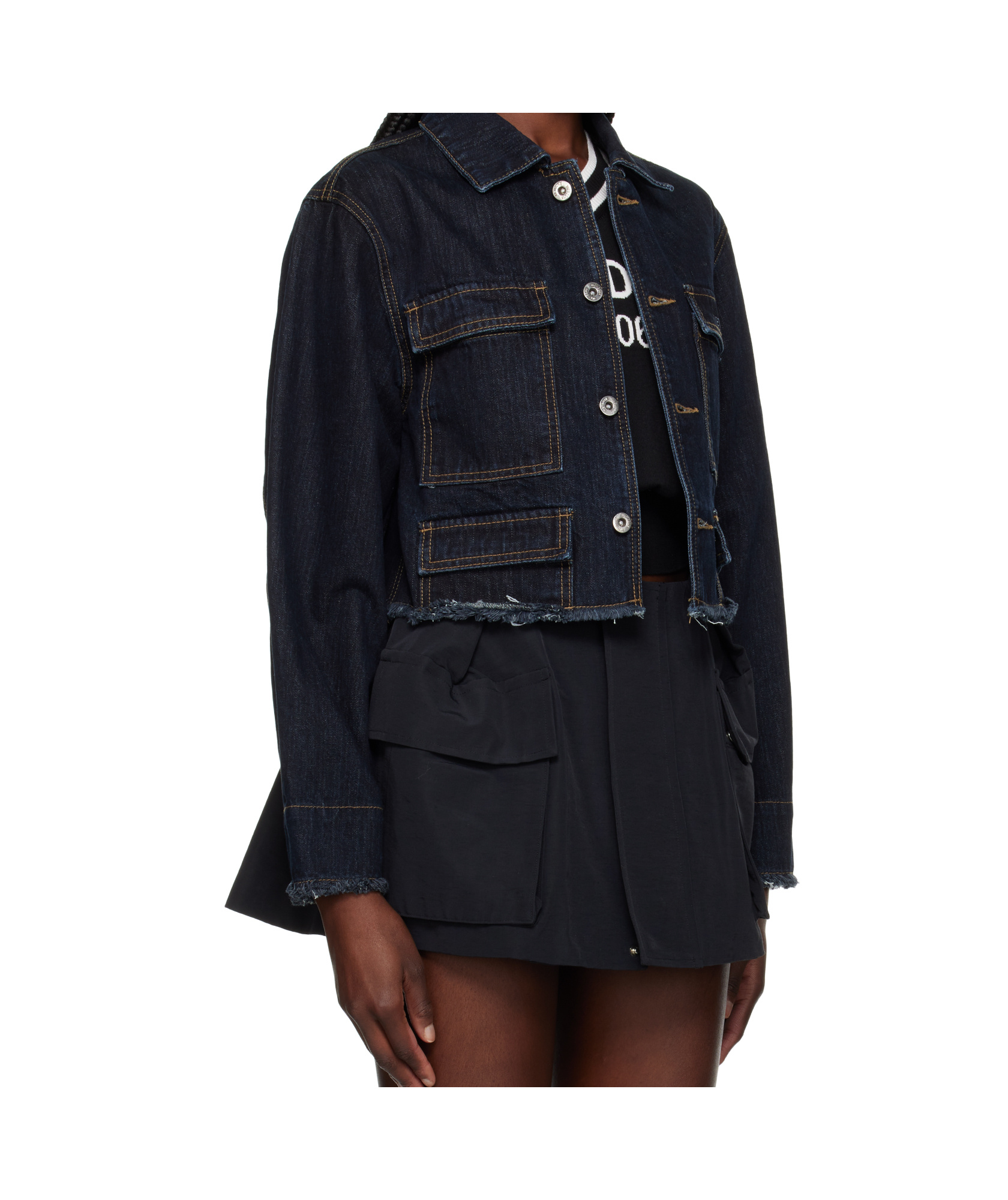 We11 Done Navy Cropped Denim Jacket In Blue