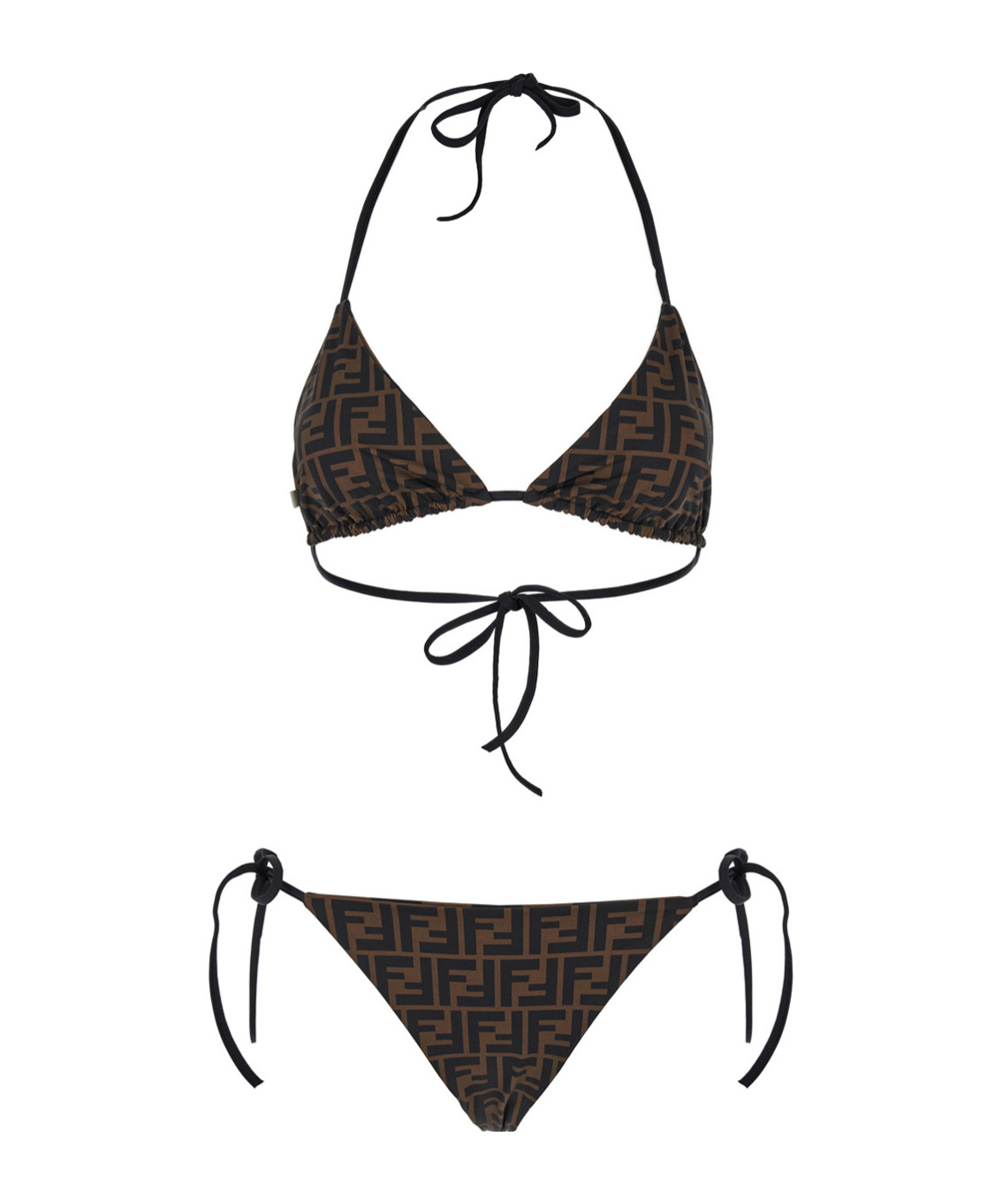 Fendi Women Brown Reversible Bikini With Adjustable Tie Closure And All-over Stripe Motif In Tech Fa In Brown