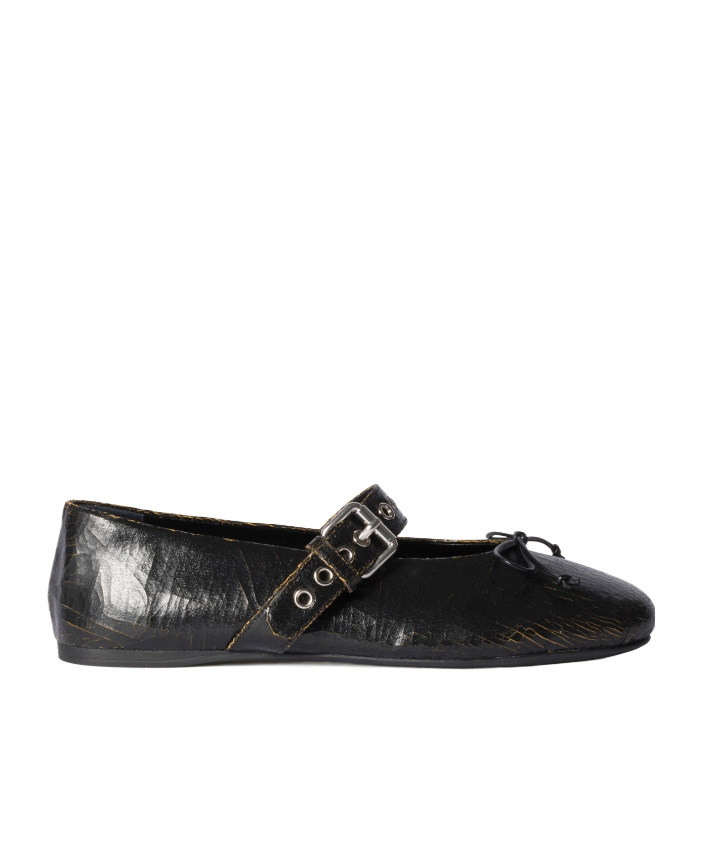 Shop Miu Miu Crackle Leather Ballerinas In Black