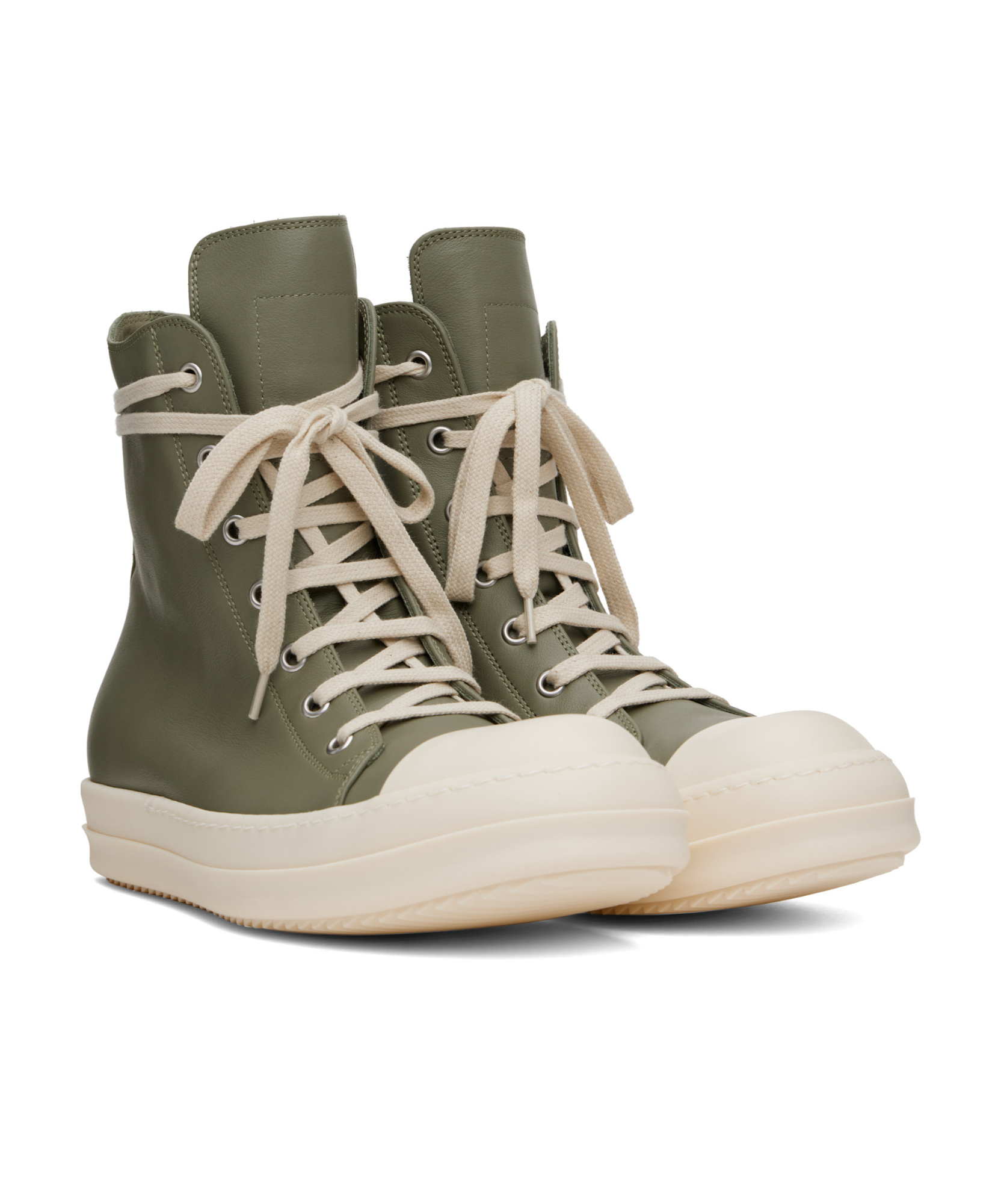 Rick Owens Green Hollywood Calf Leather Sneakers In Green